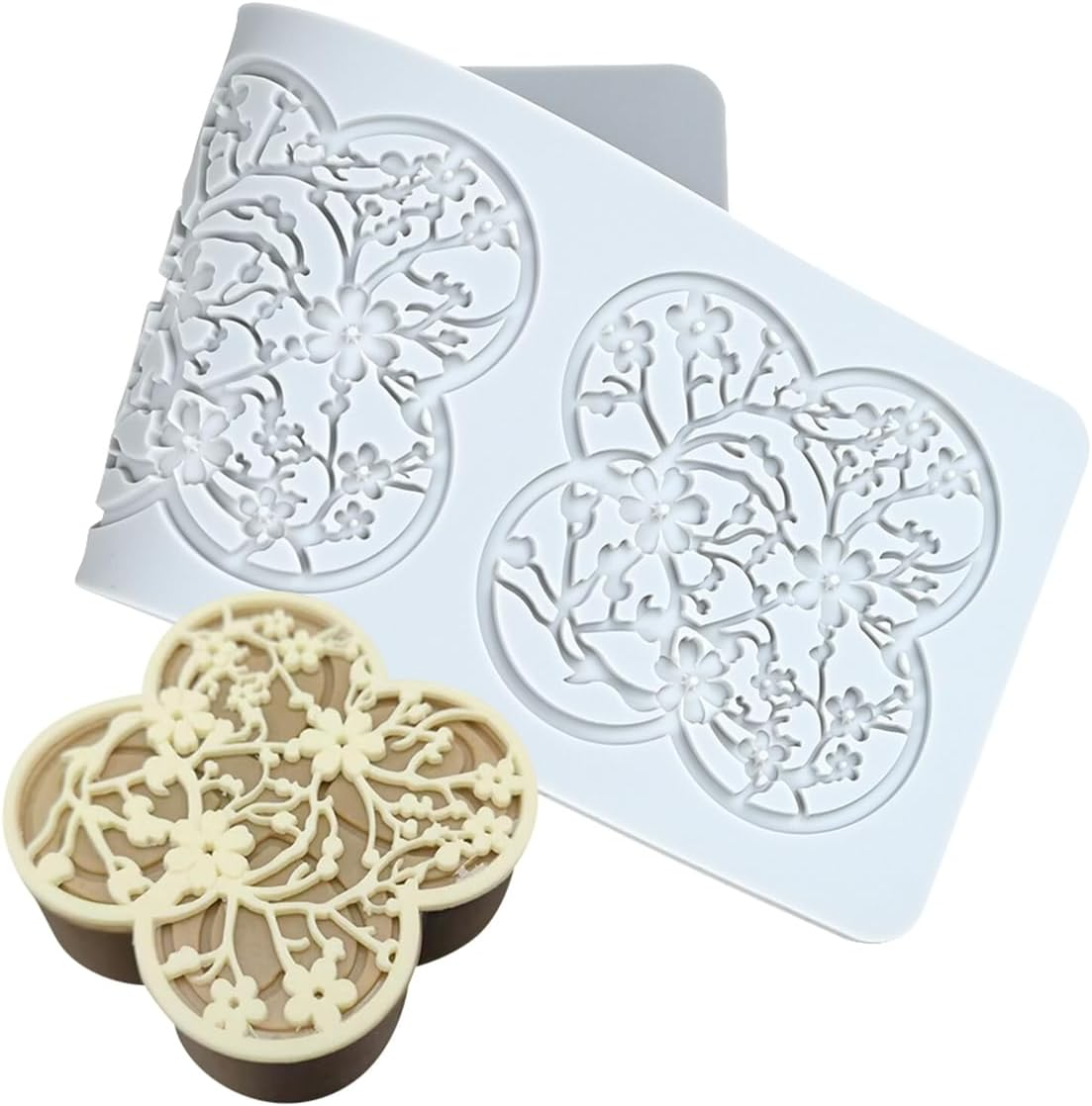 Mostsom 3D Plum Blossom Branch Cake Lace Mold Silicone Mould Fondant Mold Chocolate Stencil Cake Decorating Border Bakeware (D_ Plum Blossom) image number 6