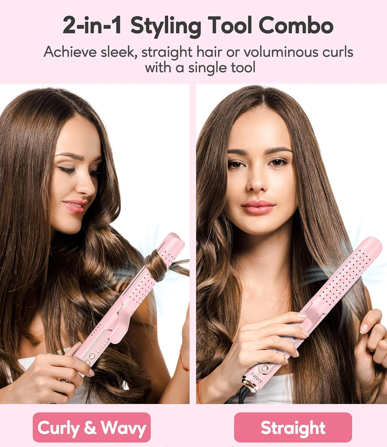 Farery Chill Set Soft-Air Curling Iron: Gentle Soft Air for Quick Styling & Long-Lasting Curls, Lock in Style with Cooling Air Vents, 2-In-1 Hair Straightener & Curler with Upgraded Long Barrel, Pink image number 3