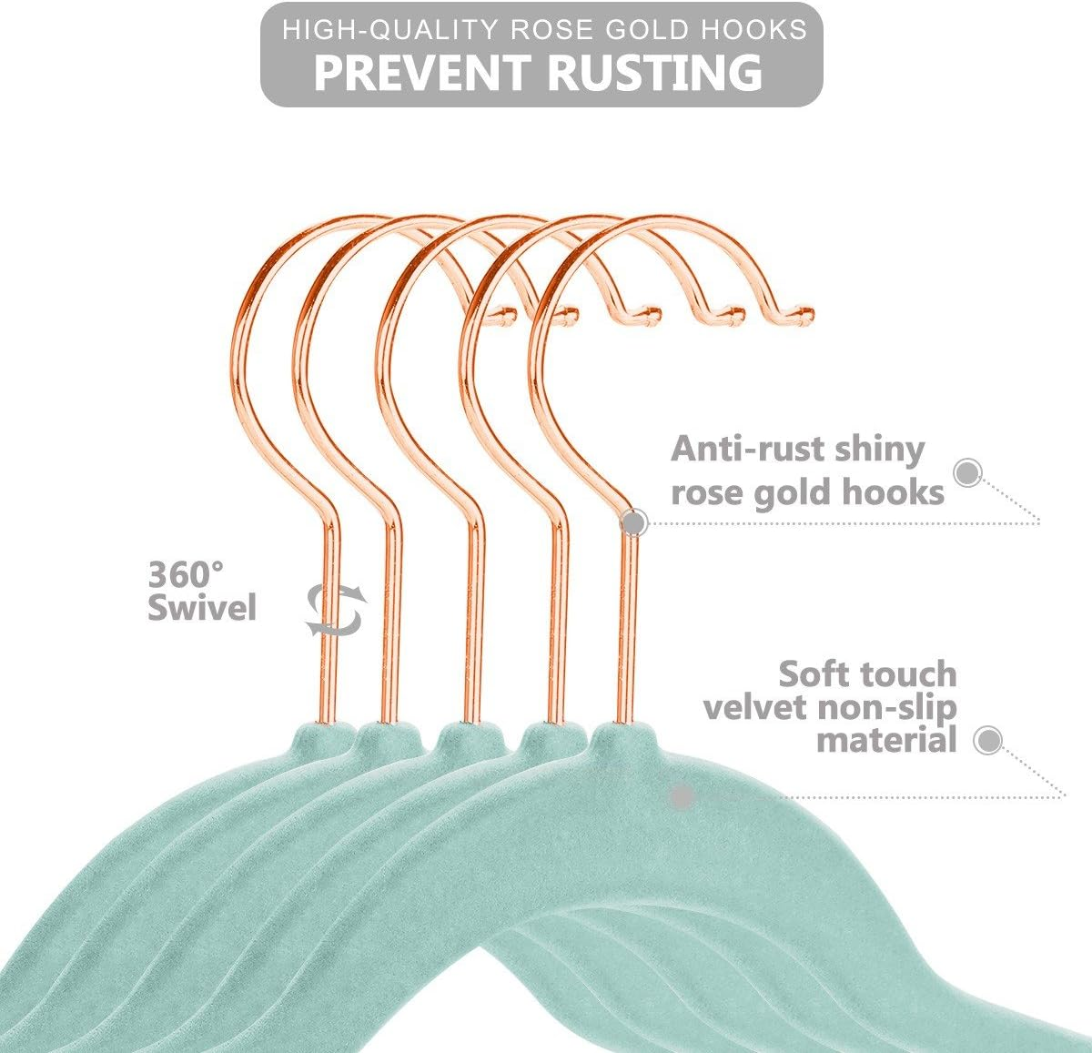 MIZGI Premium Kids Velvet Hangers (Pack of 50) with Copper/Rose Gold Hooks,Space Saving Ultra Thin,Non Slip Baby Hangers for Children'S Skirt Dress Pants,Clothes Hangers by (Blue) image number 3