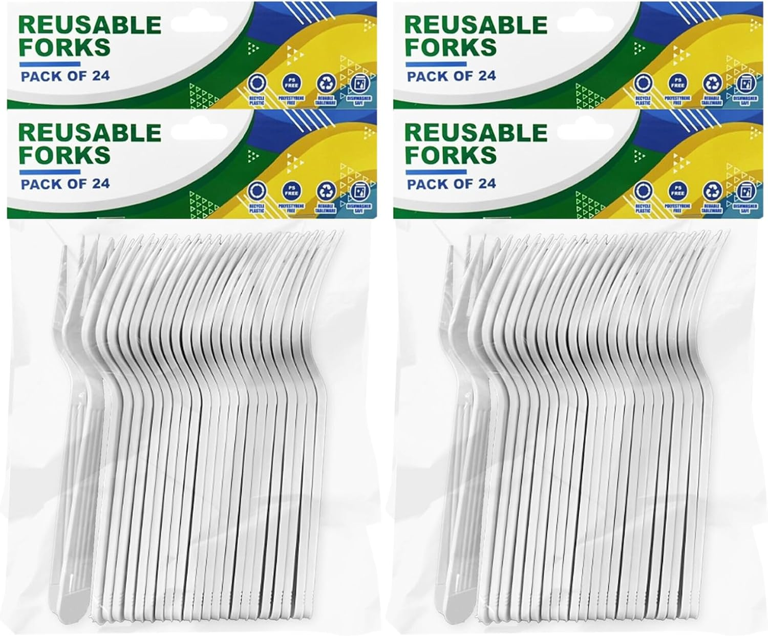 24/96/240 Pieces- Heavy Duty Reusable Plastic Forks White Cutlery Party Catering (24) image number 1