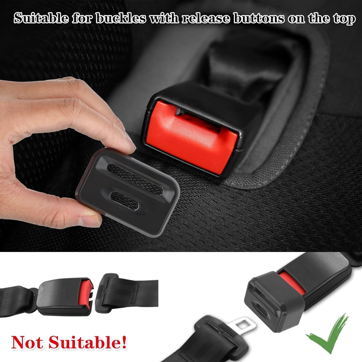 2Pcs Car Seatbelt Buckle Guard, Children Seat Belt Lock Seatbelt Buckle Cover with 2 Keychains Buckle Guard Fit Most Car (Black) image number 2