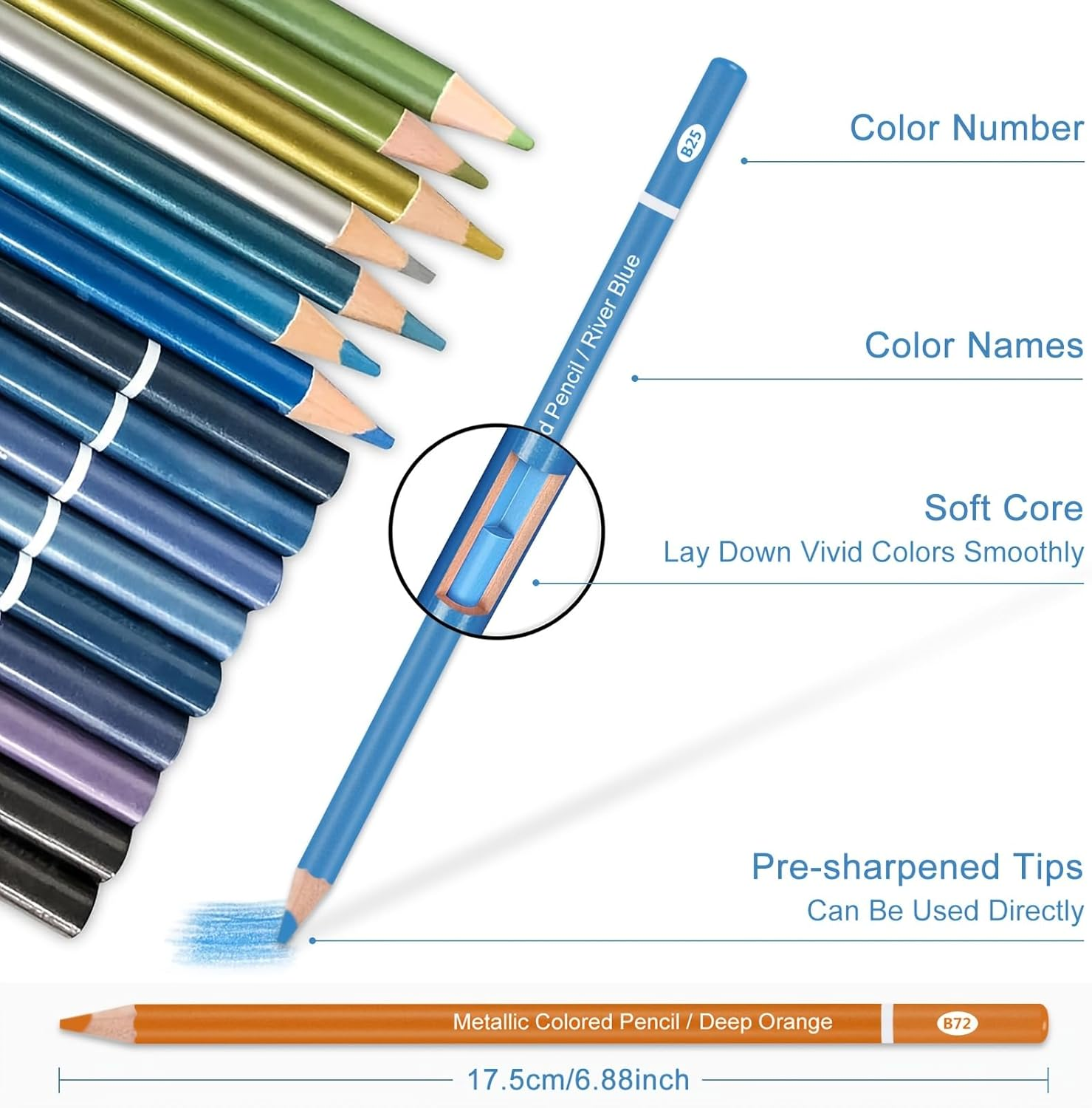Colouring Pencils,72 Metallic Coloured Pencils Set,Zipper Travel Case,Soft Core,Ideal for Drawing Sketching Shading,Art Supplies for Beginners image number 6