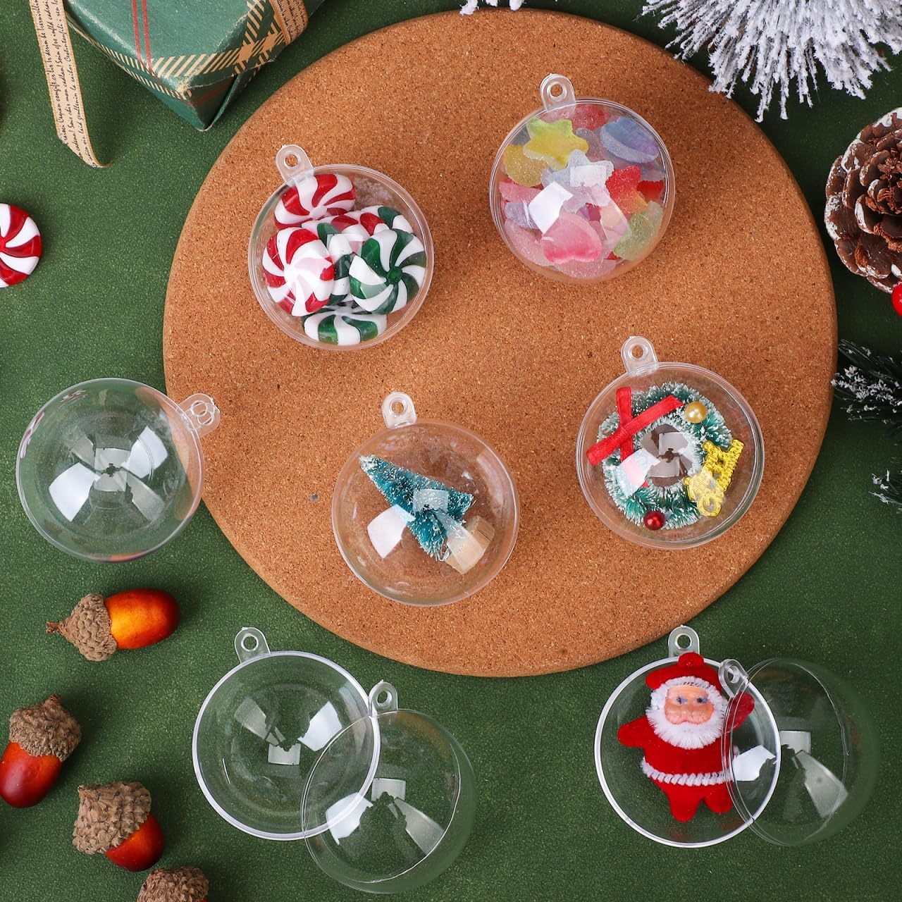 Angoily Clear Empty Christmas Baubles, 15 Pcs Christmas Ball Pendant Clear Hollow Fillable Ornaments, Transparent Plastic Xmas Tree Hanging Balls for Holiday Party Wedding Decoration Xmas Craft Decor