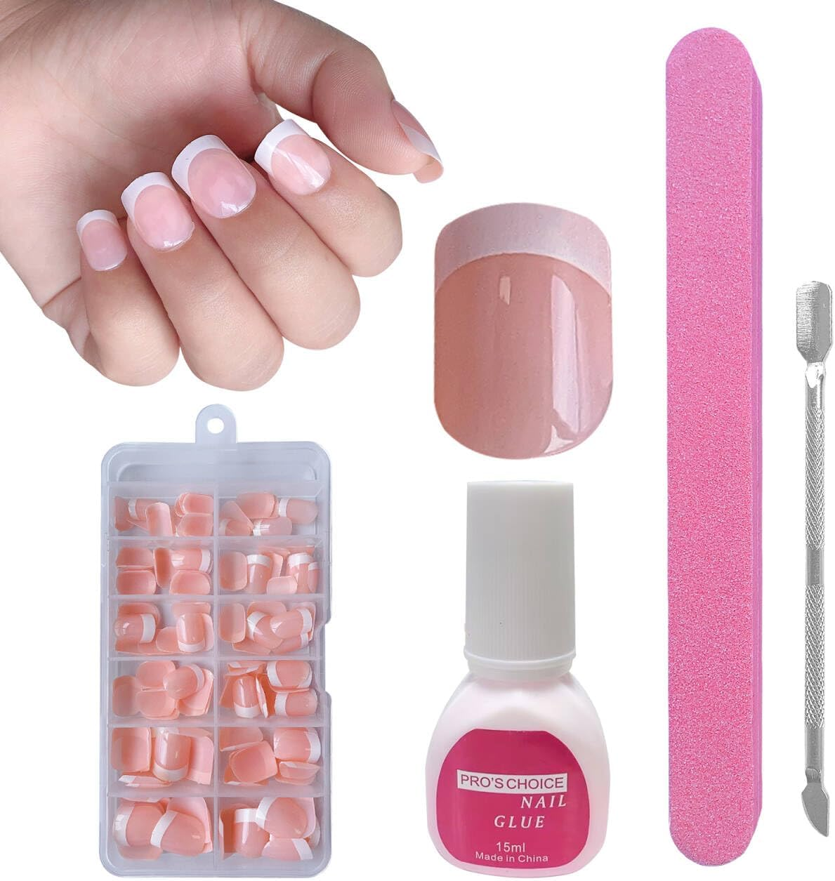 ZAHRVIA Press on Nails, Jelly Pink Short Square False Nail Glossy-120 Pcs Fake Nails French Tip Glue on Nail Art Manicure (Square Short Round)