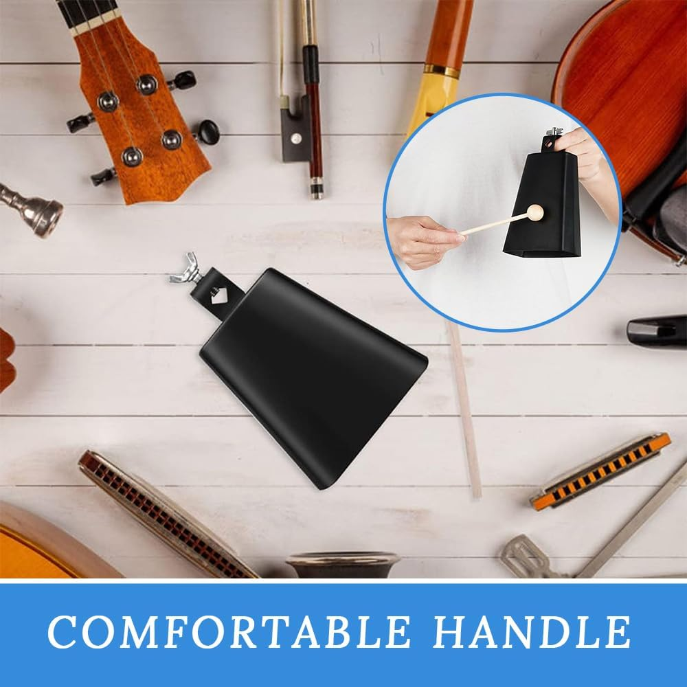 7 Inch Large Cowbell Sounder, Hand-Struck Metal Steel Cowbell with Mallet for Percussion, Sporting Events, Weddings, Parties, Concerts, Etc. (Black) image number 3