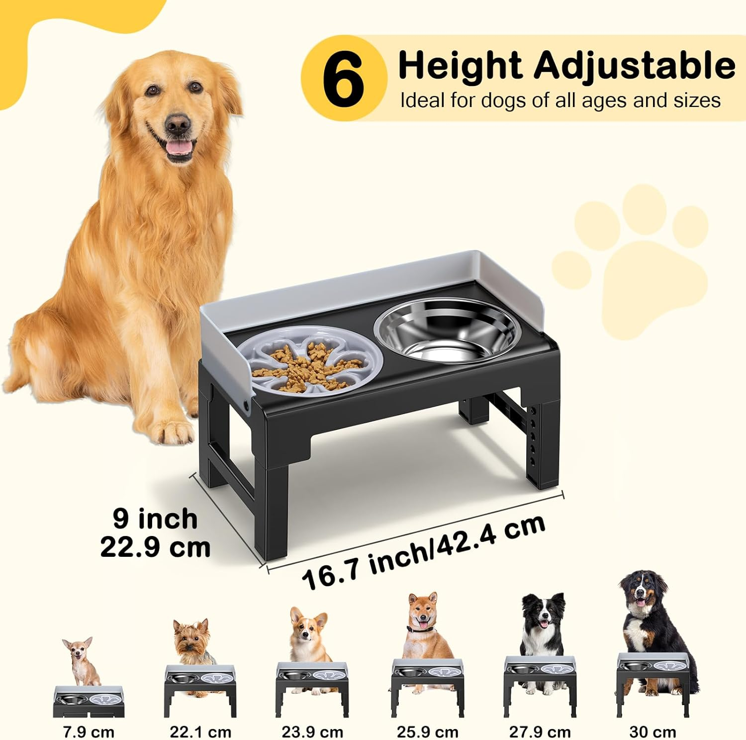 Euqvunn Elevated Dog Bowls with Stand, 6-Level Height Adjustable, 5&deg; Tilt, Splash Guard Design, Raised Dog Bowl with Two 1000Ml Stainless Steel & Slow Feeder Dog Bowl,For Small,Medium & Large Pets image number 1