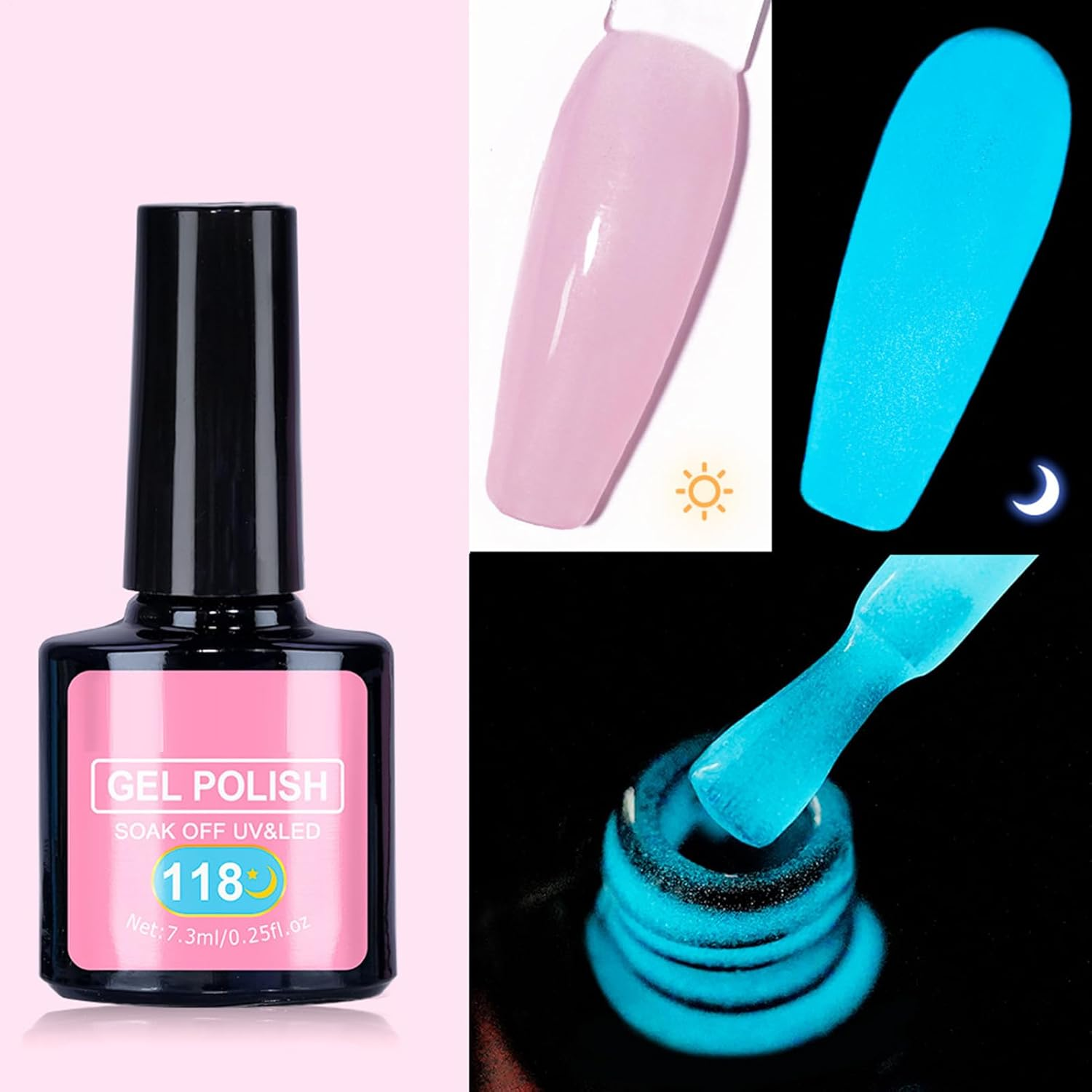 Frxib Glow in the Dark Gel Nail Polish - Glowing Nail Gel for Women, Manicure Supplies Portable for Salon Travel Stage Performance Photo Sessions Wedding Music Festival image number 4