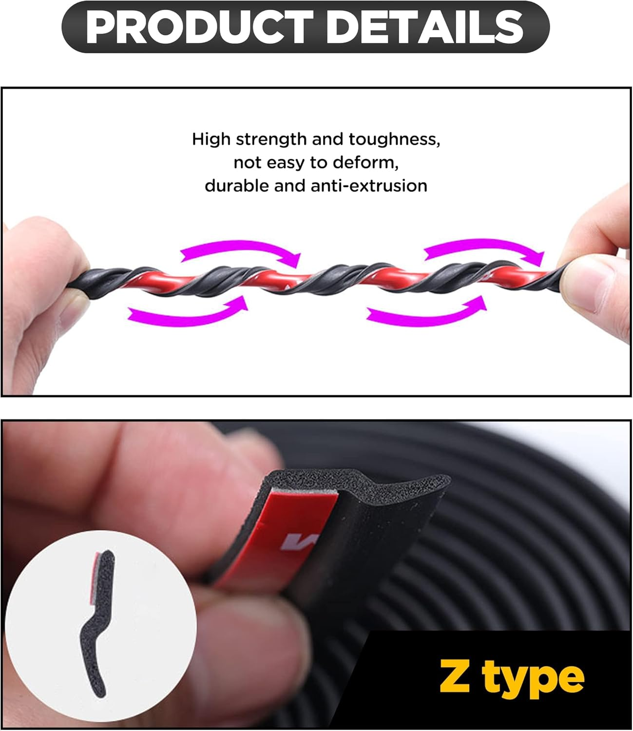 Z-Shape Automotive Weather Seal, 13Ft Car Windshield & Door Seal, Self-Adhesive Seal Strip image number 5