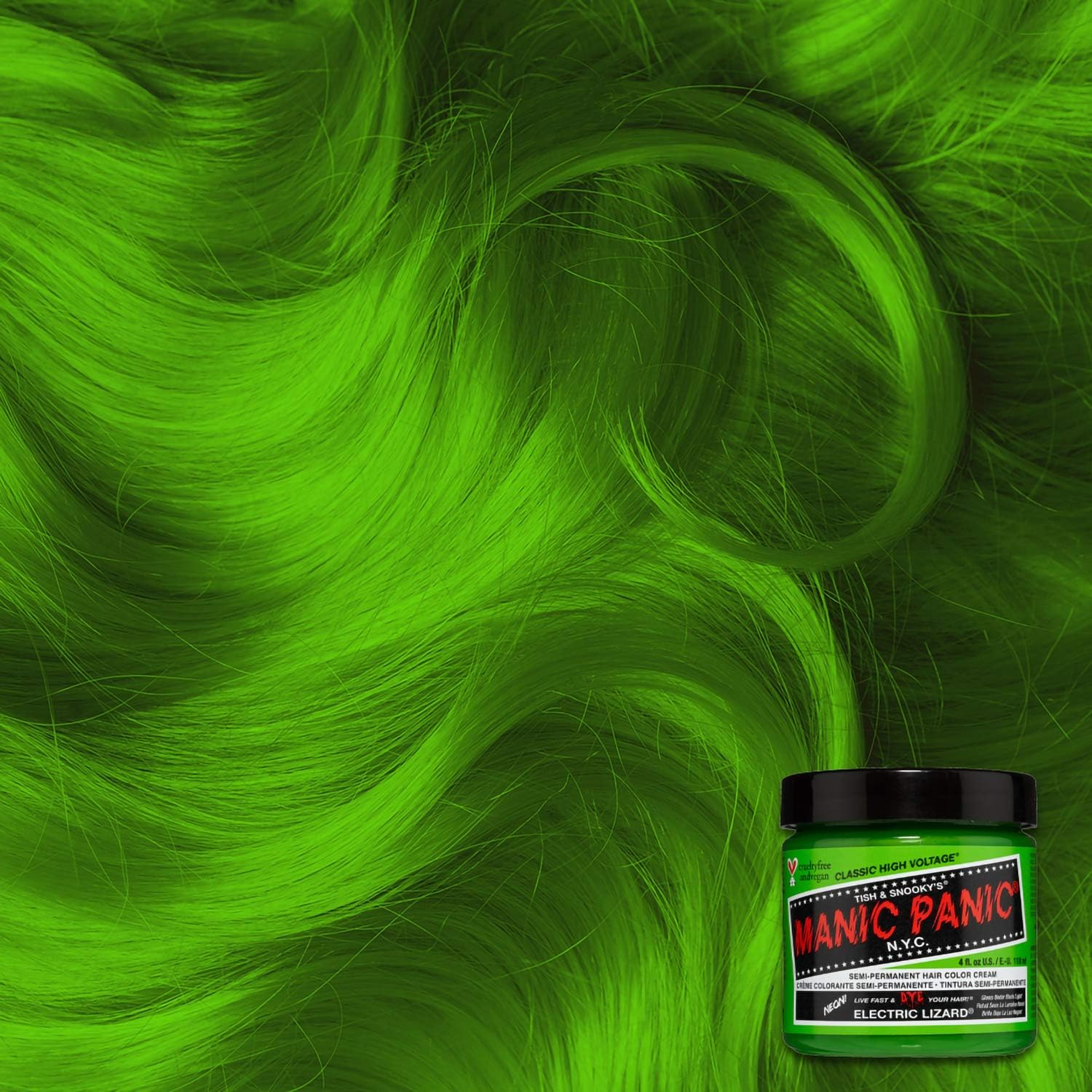 MANIC PANIC Classic Electric Lizard Semi Permanent Hair Color - Bright Neon Green Hair Dye for Women & Men That Lasts 4-6 Weeks - Vegan, Ammonia & Cruelty-Free - Create & Mix Custom Shades (4Oz) image number 3