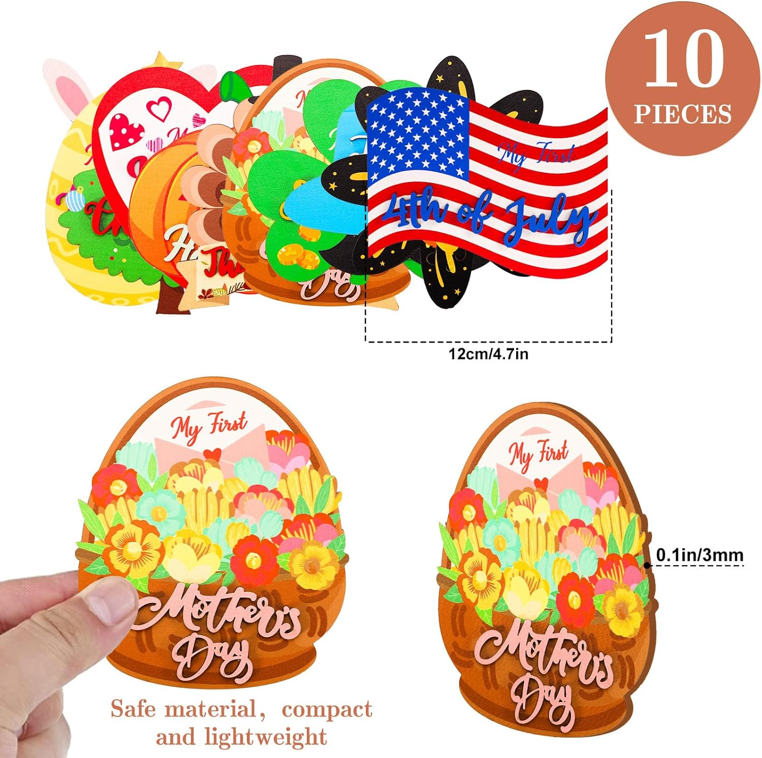 Whaline 10 Pcs My First Holiday Baby Milestone Cards Shaped Wooden Marker Announcement Sign for Pregnancy Newborn Baby Growth Photo Prop Decor Supplies image number 3