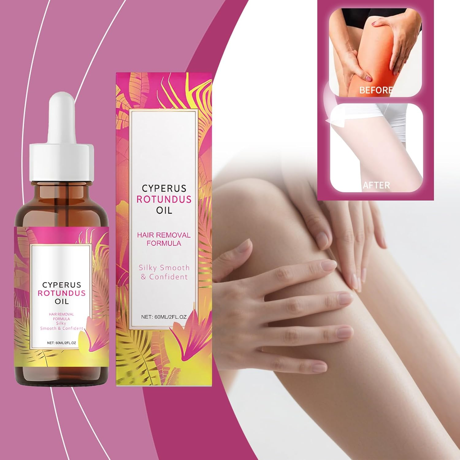 Cyperus Rotundus Oil for Hair Removal, Natural Hair Removal Oil & Inhibitor Cyperus Rotundus Oils to Slow Body Hairs Growth for Women & Men, Gentle Moisturizing, Leaves Skin Smooth (2PCS) - 2Pcs image number 3