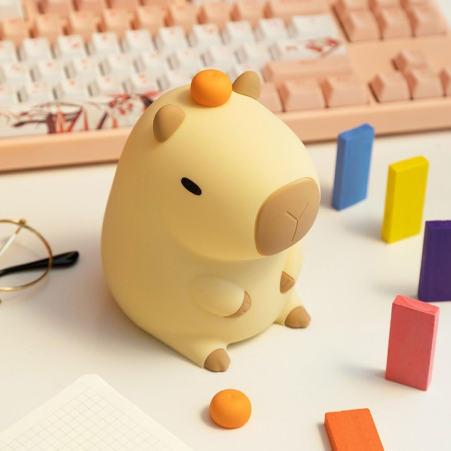 Lovely Silicone Night Light Capybara for Kids Soft Portable Rechargeable Lamp, Kids Room Decor Present for Girls Boys Birthday Holiday Christmas Camping - Warm White image number 1