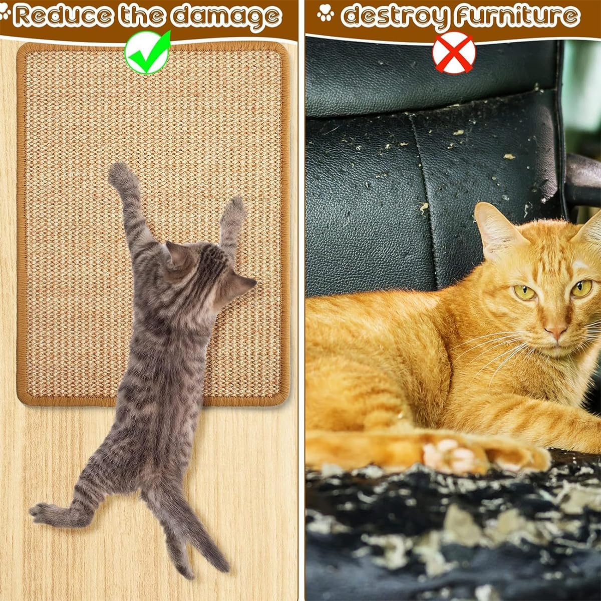 Cat Scratching Mat, Scratching Cardboard for Cats, Natural Sisal Scratching Mat, Cat Scratching Boards, Non-Slip Floor, Cat Scratching Furniture, Scratching Mat for Cats, Protects Carpets and Sofas