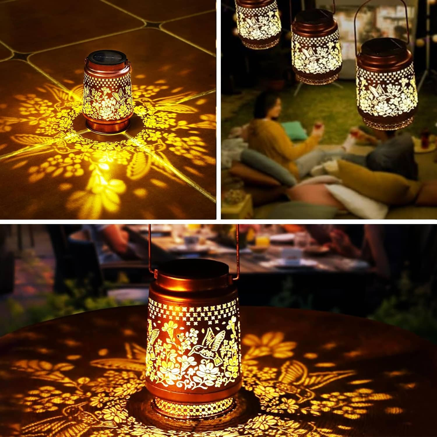 Joysing Solar Lights for Outdoor Hanging Pack of 2 Solar Lanterns for Outdoors, IP44 Waterproof Hummingbird Lantern, Garden Decoration, Metal Solar Garden Light, Vintage Solar Lantern for Patio, Lawn image number 3