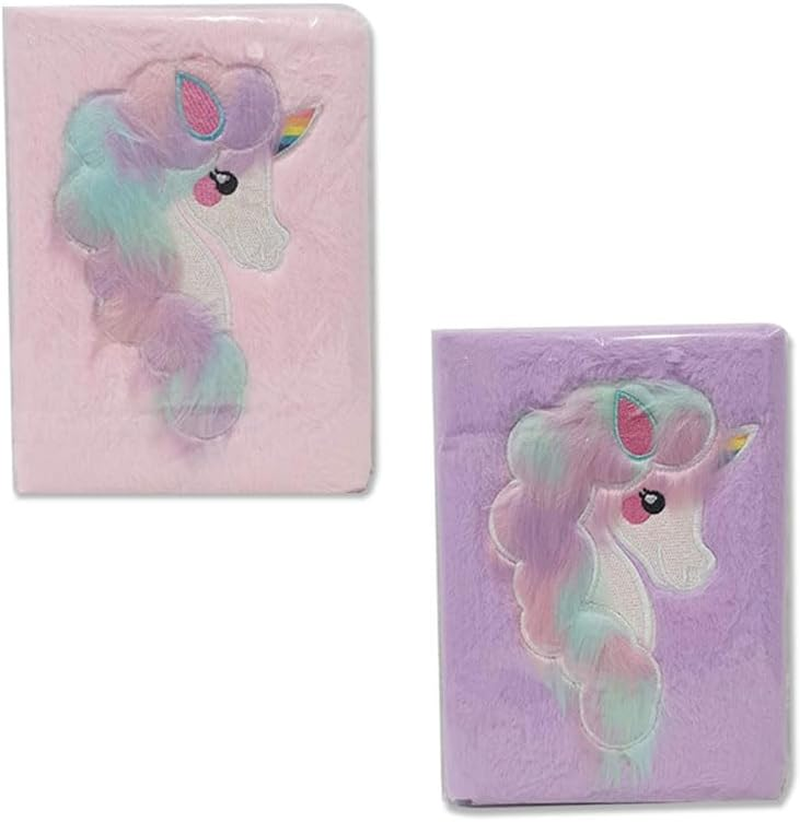 Lylac Homeware 1Pc Plush Fluffy Unicorn Notebook, 80 Sheets, Pink and Purple Random