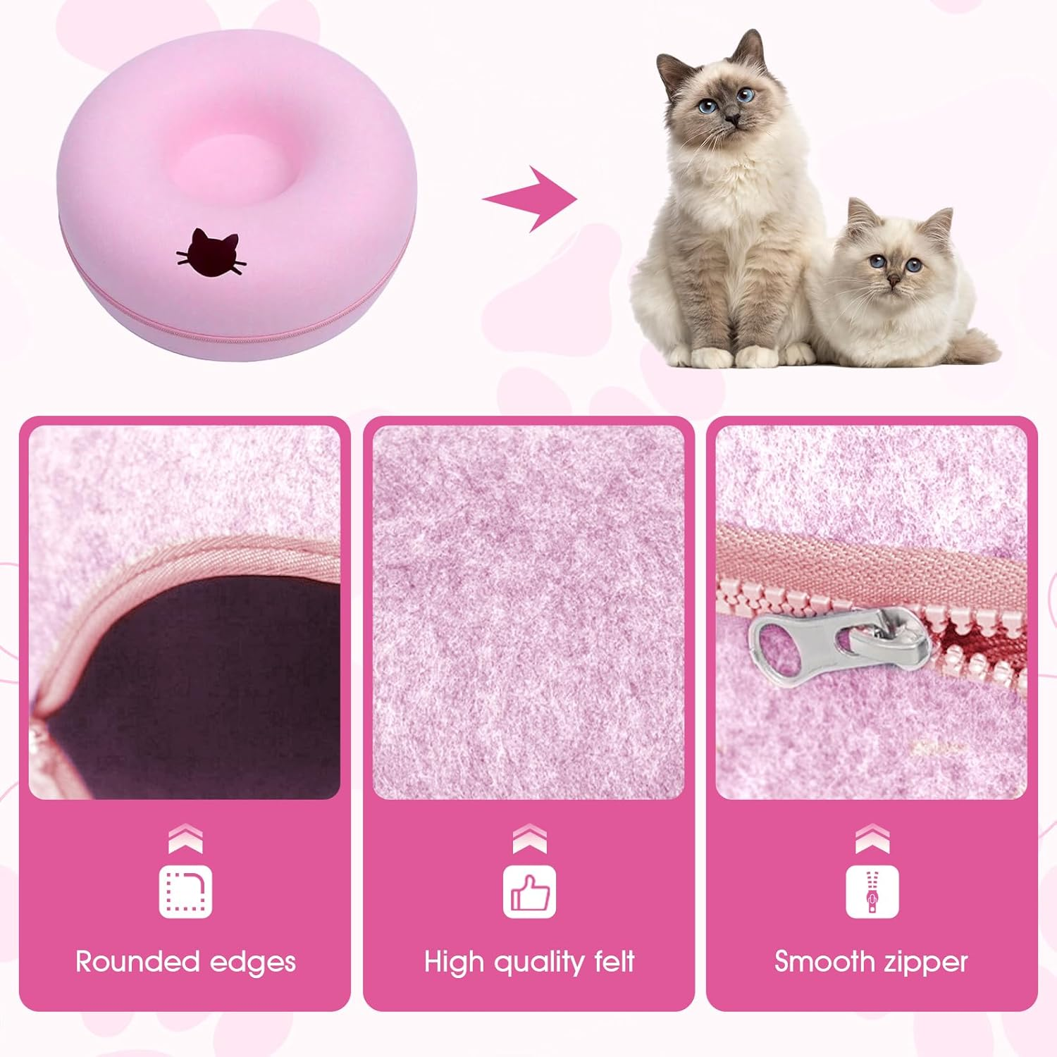 Cat Tunnel Hideout - Scratch Resistant Universal Bed for All Seasons, Premium Felt Cave, Pink 50Cm - Dark Blue 60Cm image number 7