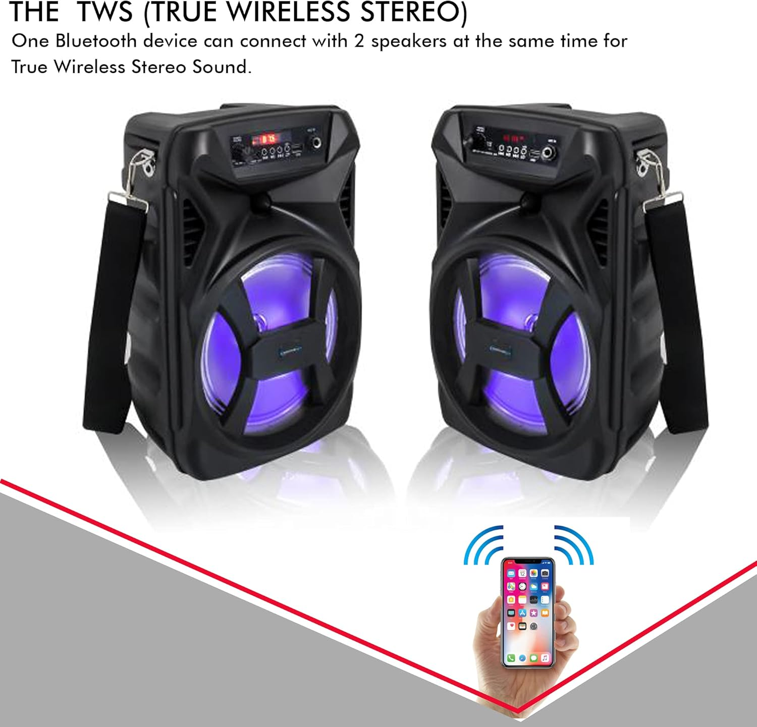 Technical Pro 500 Watts Portable 8 Inch Bluetooth Speaker with Woofer & Tweeter - Festival PA LED Speaker with Bluetooth/Usb Card Inputs, & True Wireless Stereo (Speaker) image number 1