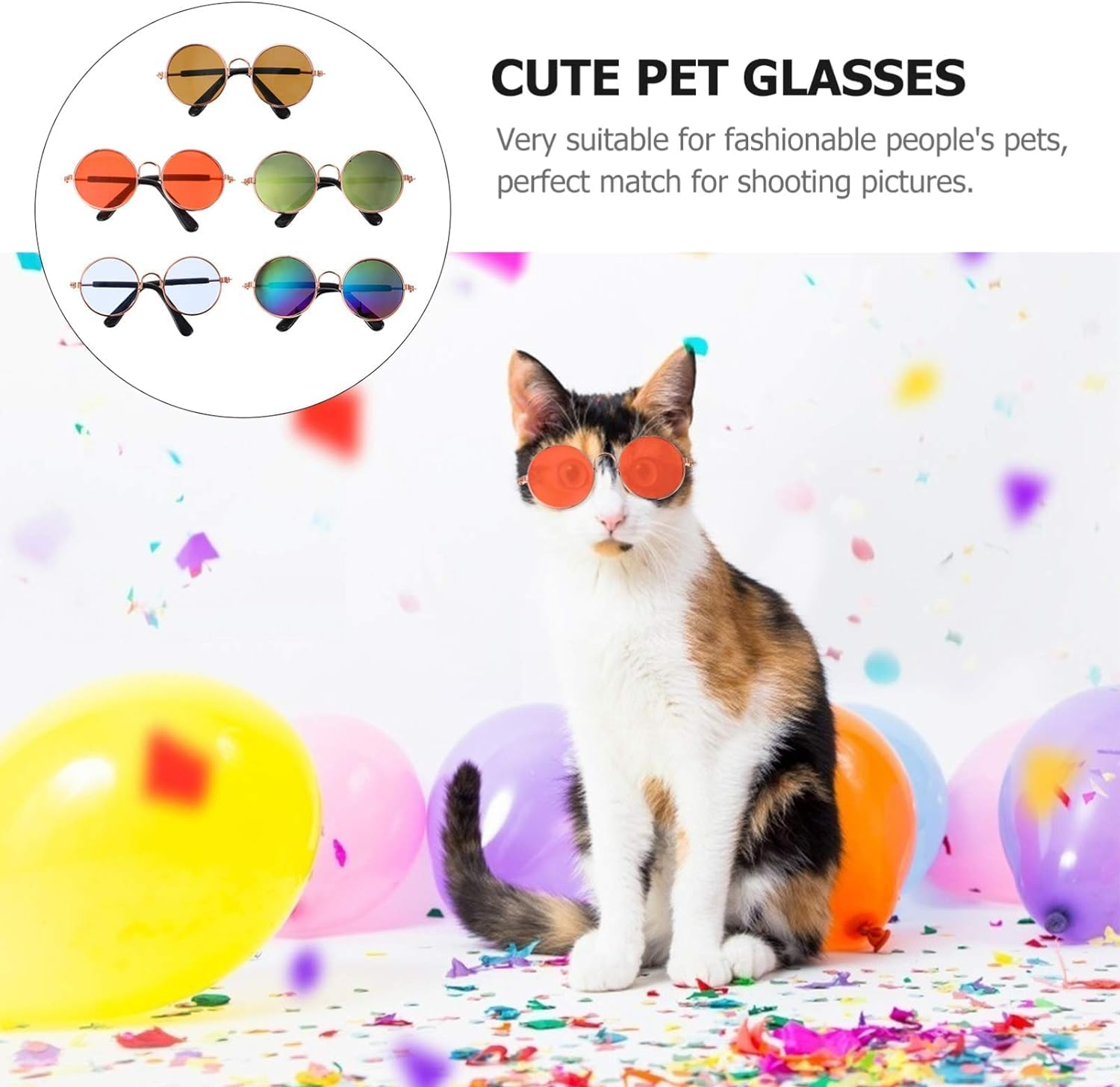 5Pcs Dog Cat Sunglasses Funny Cute Cat Small Dog Sunglasses Classic round Retro Pet Glasses Eyewears Dog Cat Cosplay Party Costume Photo Props image number 6