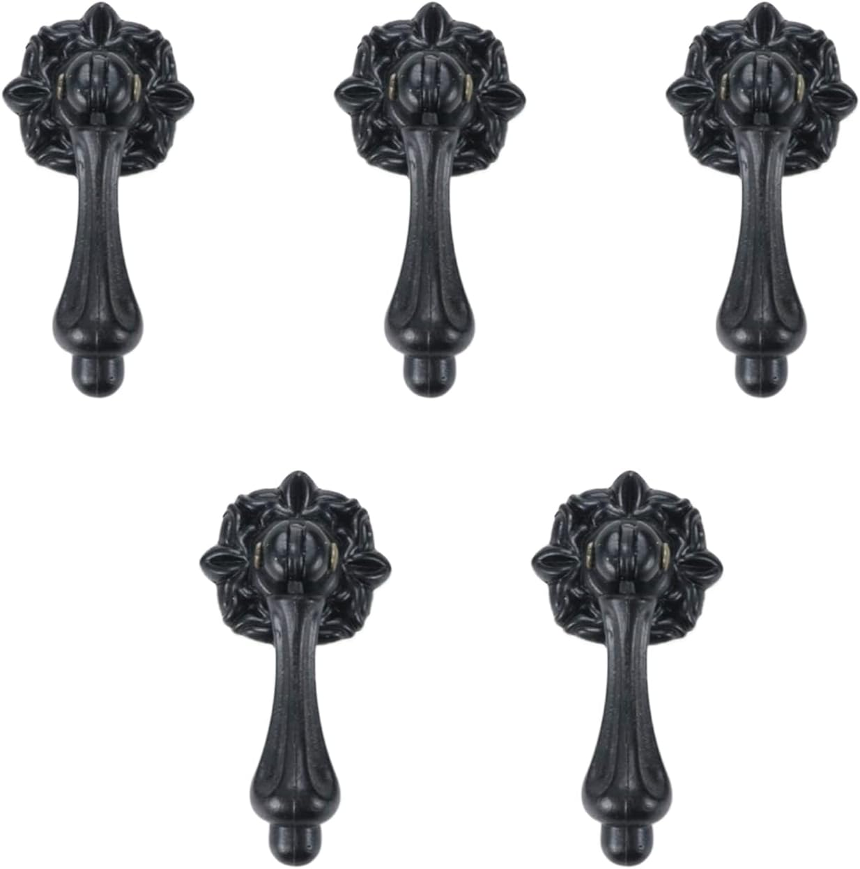 5 Pcs Antique Drawer Cabinet Pull Knobs, Decorative Tear Drop Handle Pull Knob Furniture Drop Knobs Black Metal Hardware Pull for Cabinet Drawer Closet Dresser Jewelry Box (Black) image number 5