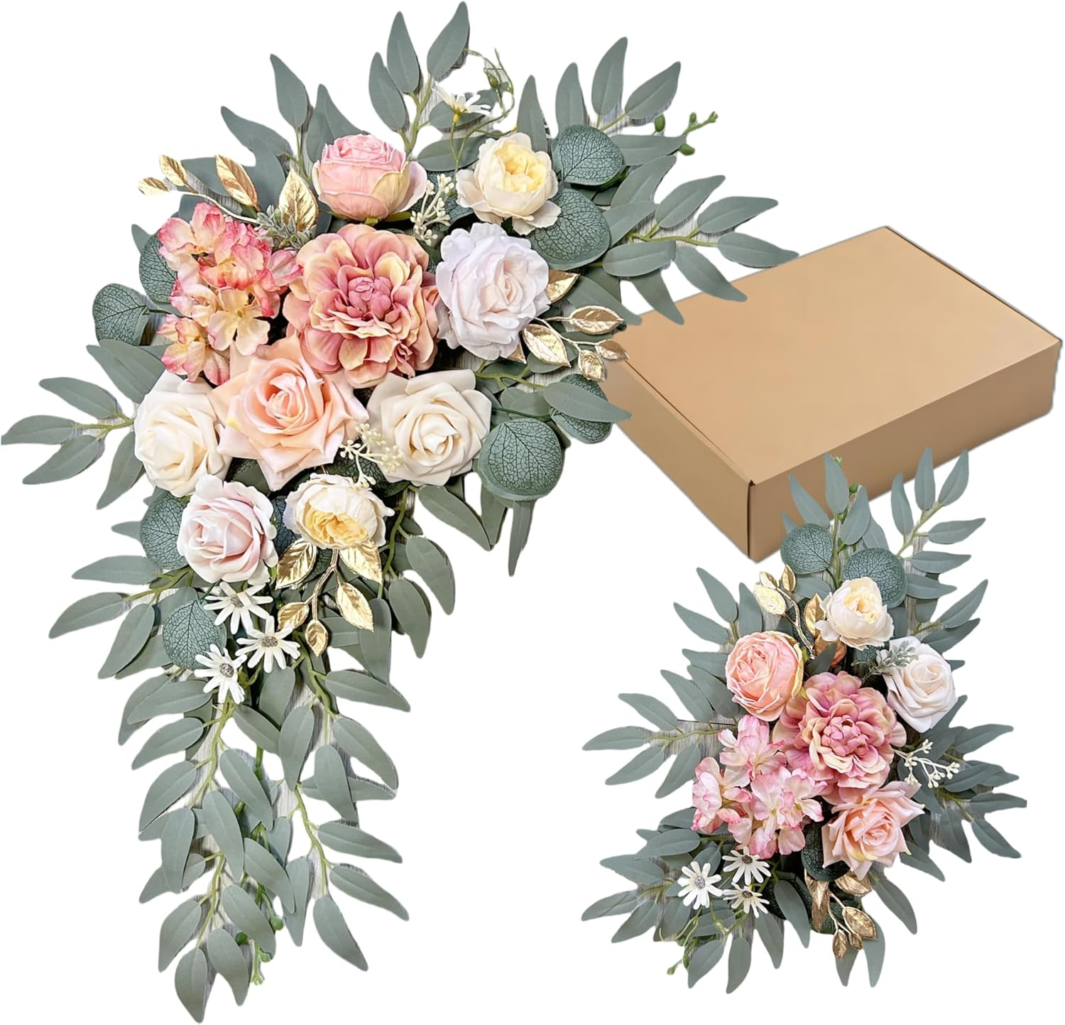 Artificial Flowers Silk Upgraded Swag Set for Wedding Arch Anniversary Welcome Sign Celebration Reception Floral Party Engagement Chair Floral Backdrop Decorations (Peach Pink) - Orange Red image number 6