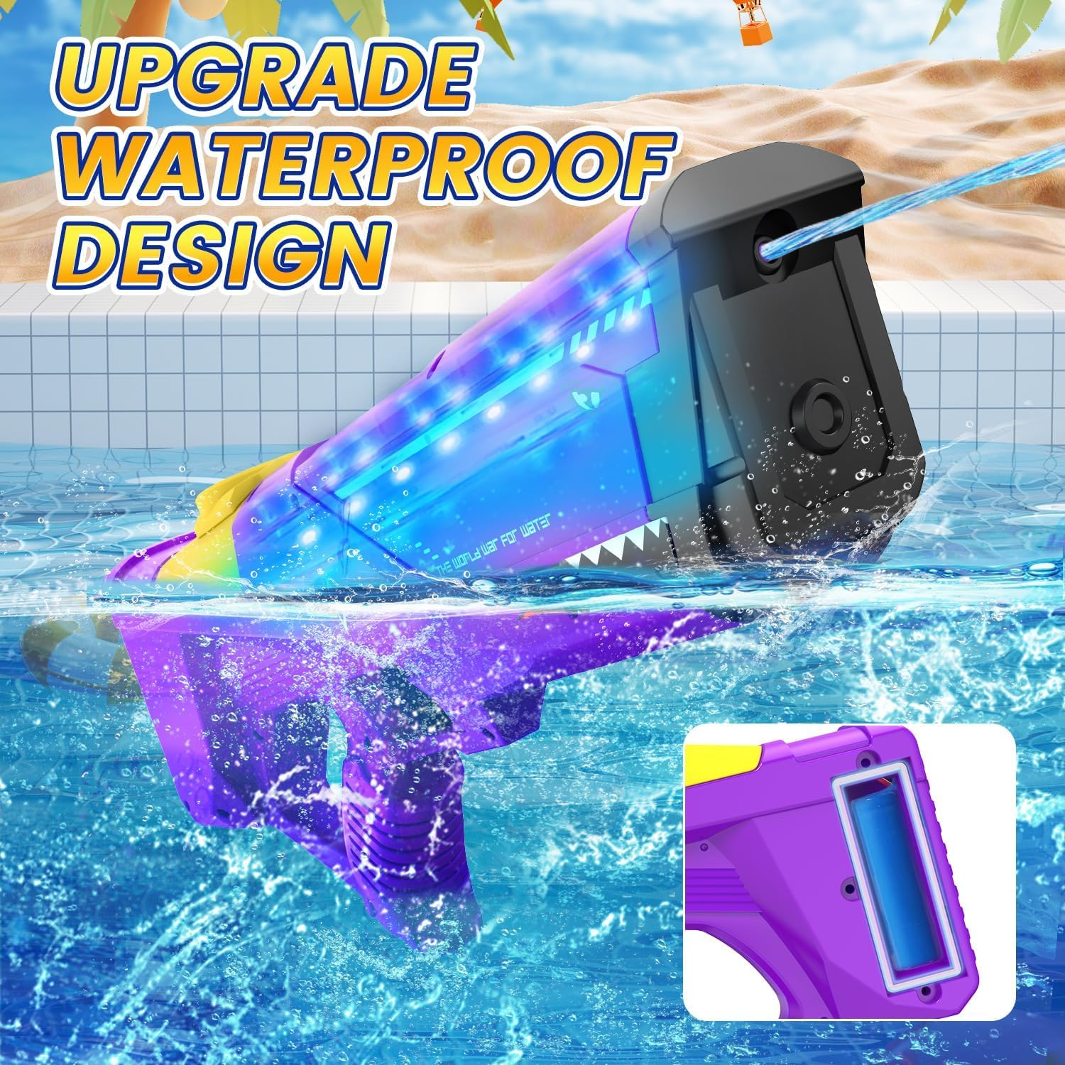 Eaglestone Shark Electric Water Gun for Kids,Automatic Water Squirt Gun with Cool LED Light,Up to 33FT Shooting Range,1500Mah Large-Capacity Battery,Summer Pool Favor,Outdoor Beach Pool Toys image number 6