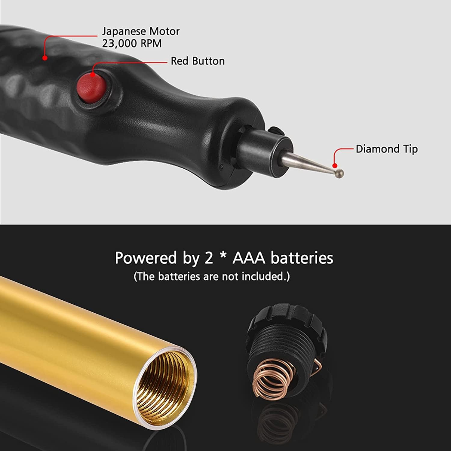 Tool Ceramic Metal Wood Engraving Pen Glass Electric Micro Engraver Diamond, 5.51X0.55 Inches, Includes Spare Grinding Head & Spanner image number 1