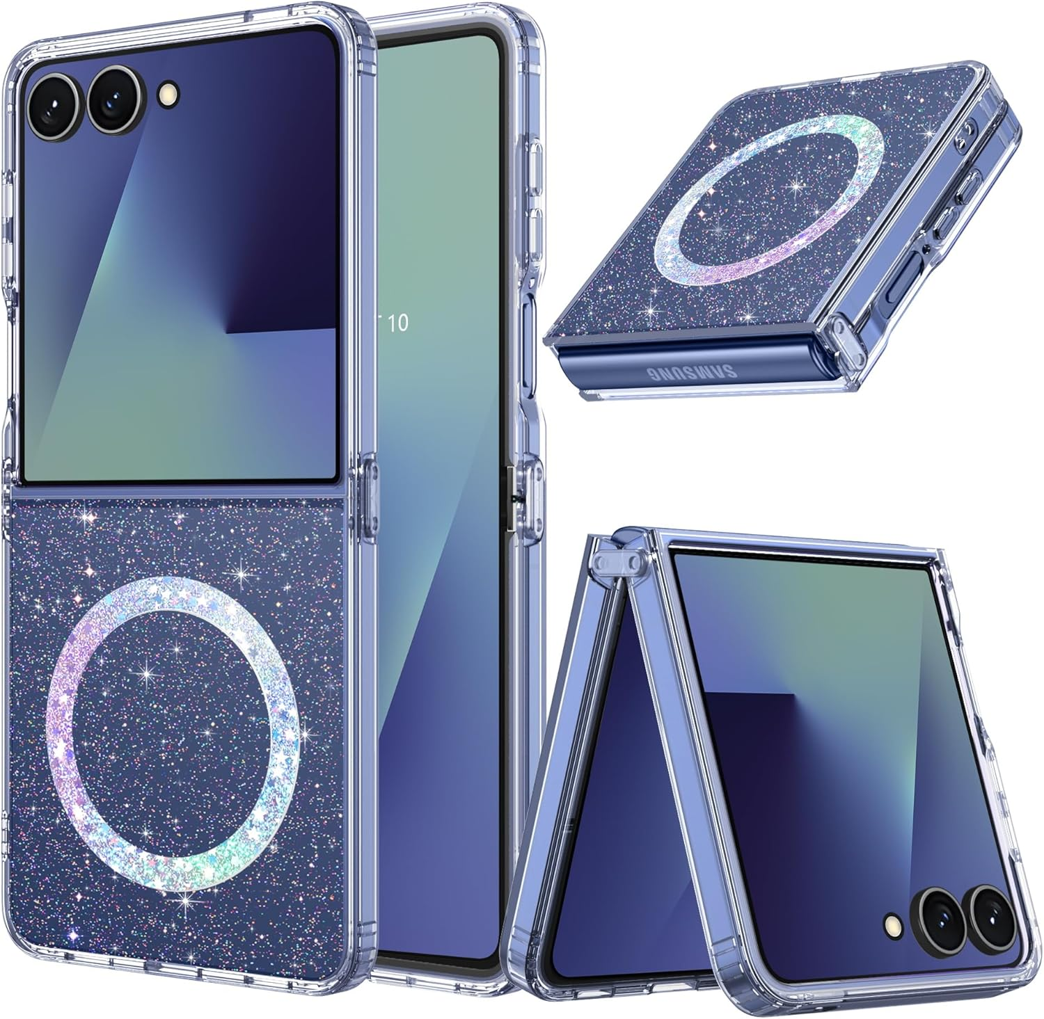 Gaobao Magnetic for Samsung Flip 7 Case, Slim Fit Z Flip7 Case, Compatible with Magsafe, Transparent Shockproof Protective Sparkle Shiny Girls Women Cover for Samsung Galaxy Z Flip7, Clear Glitter image number 4