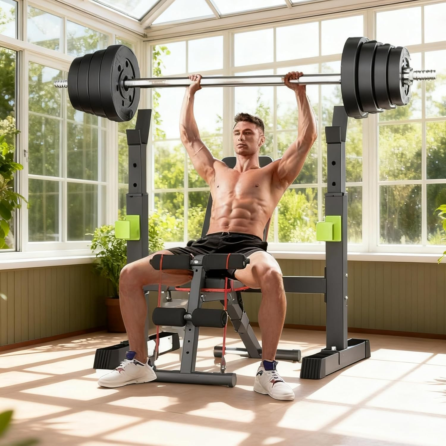 Adjustable Squat Power Rack, Bench Press Rack, Barbell Stand for Home Gym Strength Training Fitness Workout, 230Kg Max Load image number 5