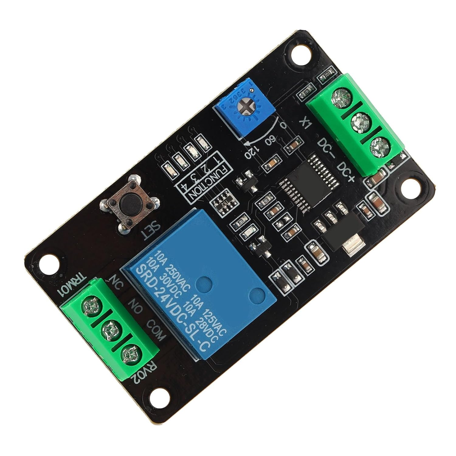 Delay Timer Relay, Self-Locking Delay Relay, 555 Timer DC 5V/12V/24V Time Relay 60 * 35 * 20Mm -20~60℃ for Anti-Reverse Function Trigger Delay Function (DC24V) image number 2