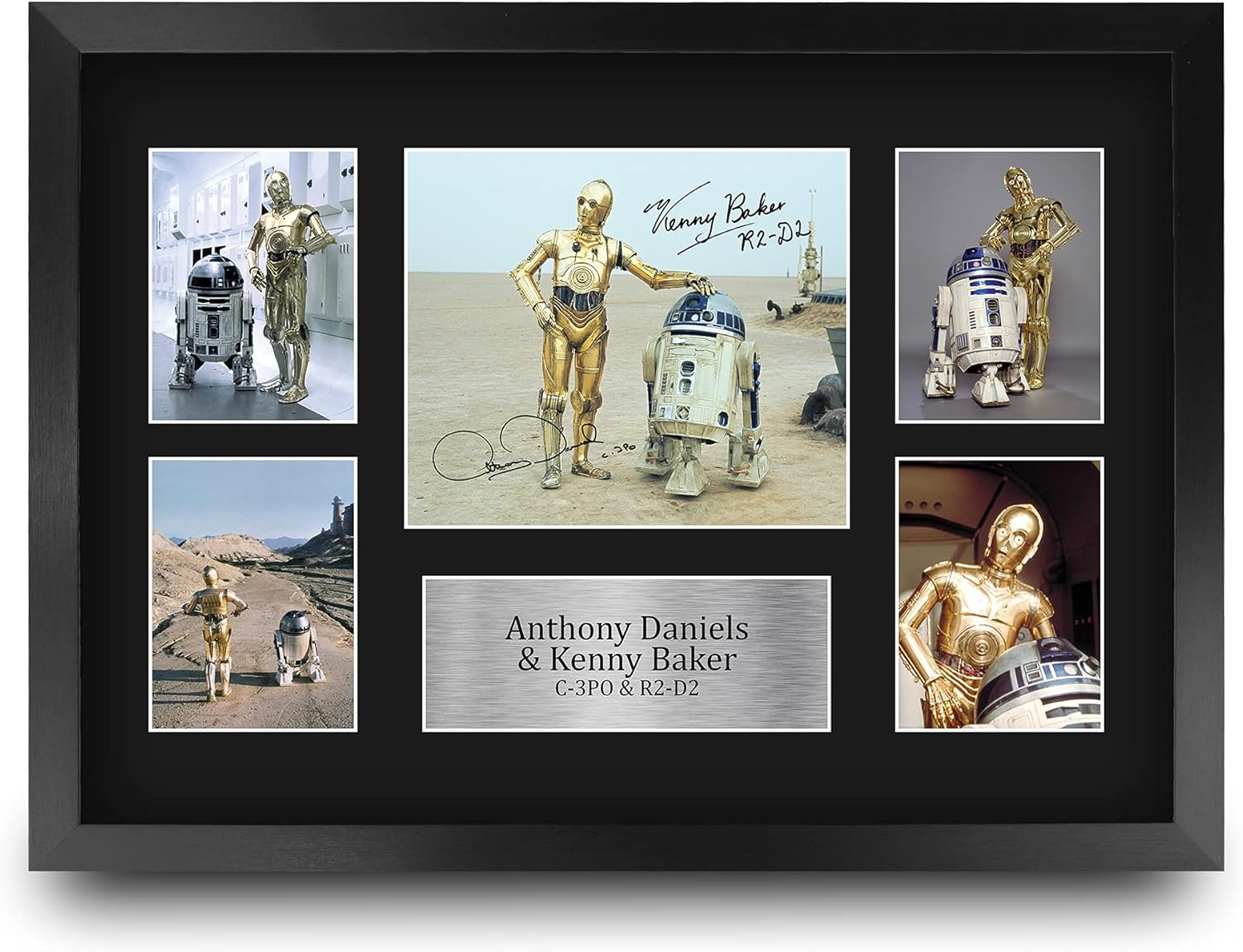 HWC Trading FR A3 Anthony Daniels & Kenny Baker Star Wars R2D2 & C3PO Gifts Printed Signed Autograph Presentation Display for Movie Memorabilia Fans - A3 Framed