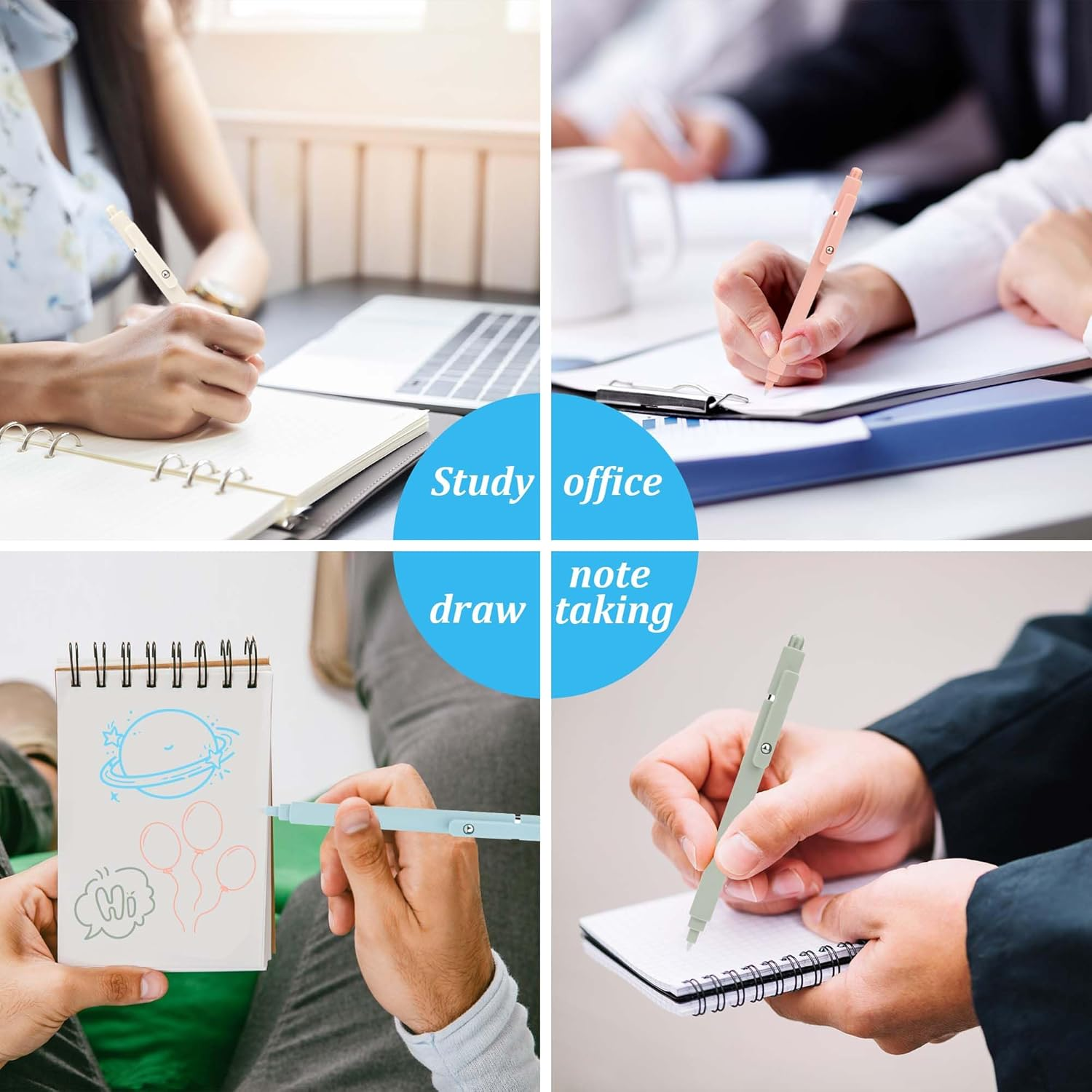 YUNAI Retractable Gel Pens, 5PCS 0.5Mm Colored Ink Ballpoint Pens with Silicone Clip, Premium Smooth Writing Quick Dry Ink Fine Point Rollerball Pens for School Home Stationery Supplies, Light Color