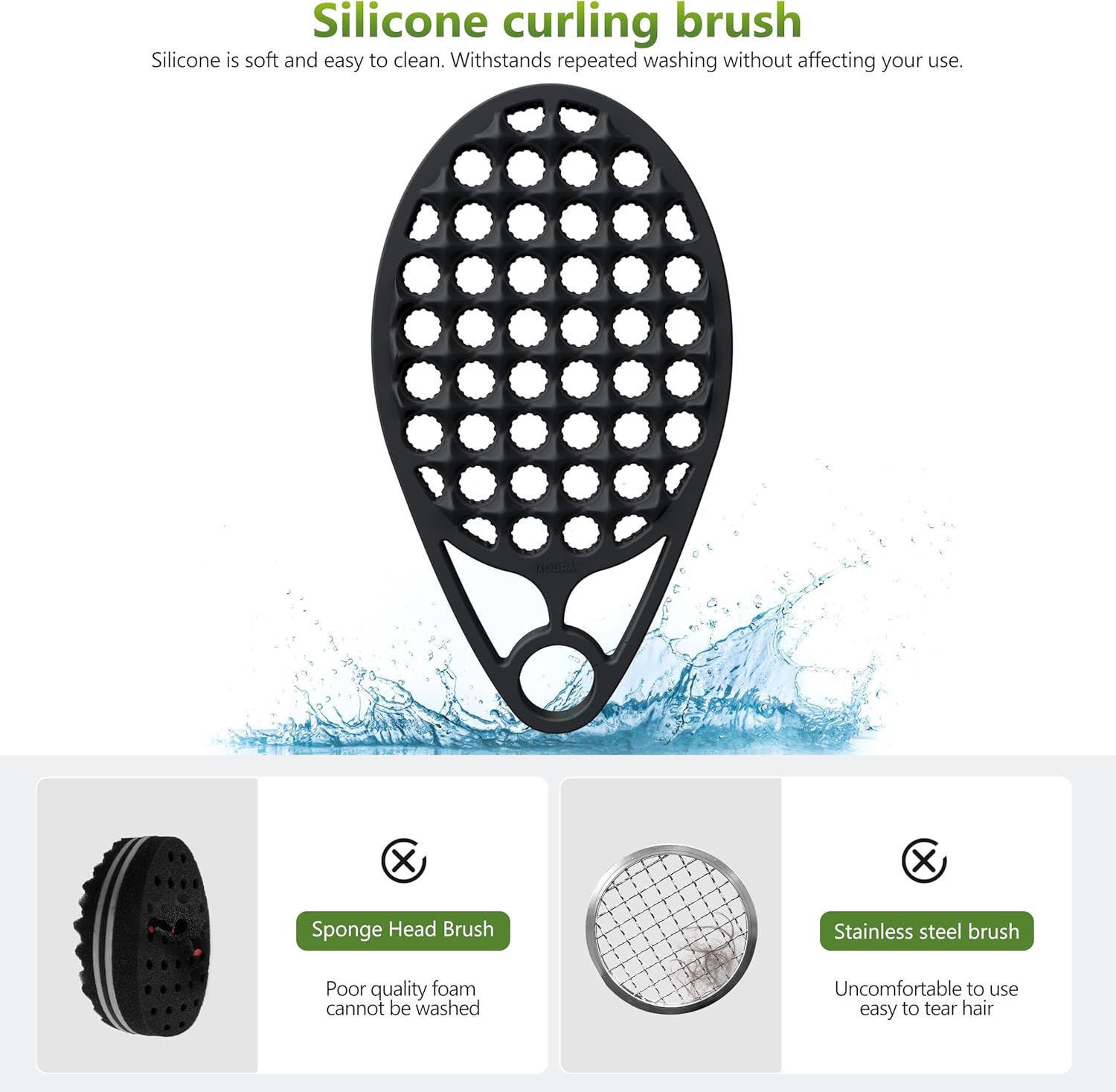 KOUPA Magic Silicone Curly Hair Brush, One Piece Twist Curl Comb for Afro Curls, Washable Hair Tool for Men Women, Black, 1 Piece image number 3