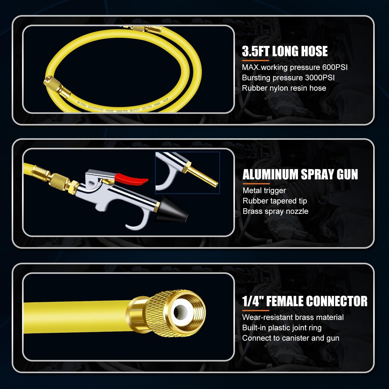 AC Flush Kit, Automotive Air Conditioner System Clean Canister Flushing Gun Tool Set for Cleaning Auto R134A R404A R410A HVAC Hose Condenser Evaporator, with 220PSI Gauge Air Plug Fittings image number 4