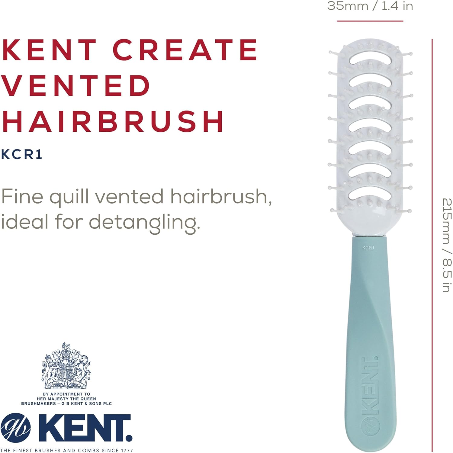 Kent KCR1 "Create" Vented Hair Brush for Blowdrying, Creating Root Lift, and Volume in All Hair Types - Small Vent Brush with Green Ergonomic Handle and Soft Ball Tipped Bristles for Pain Free Use image number 5