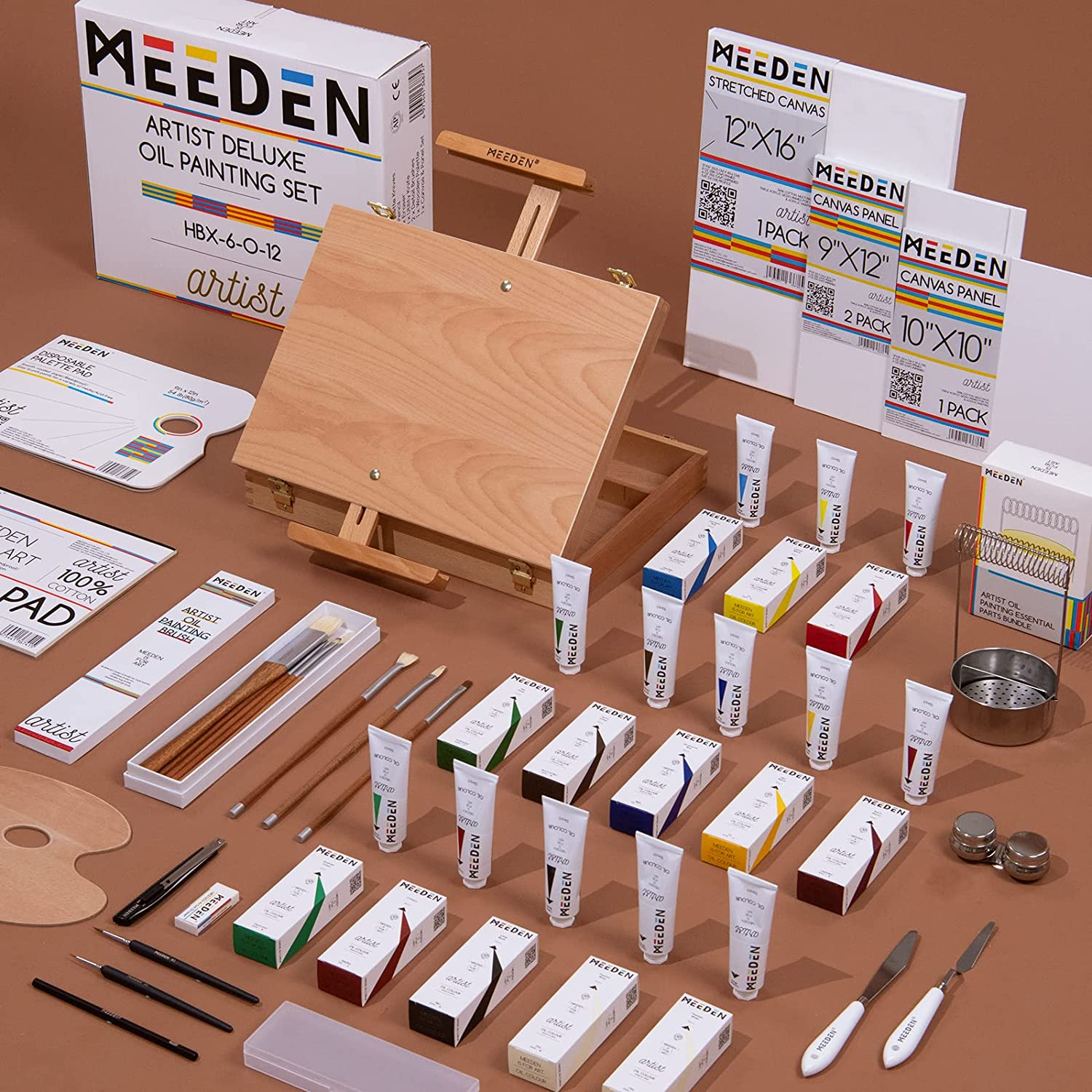 MEEDEN Oil Painting Set, Paint Supplies with Tabletop Easel, Art Painting Kit with 6 X 100Ml Artist-Grade Oil Paints, Stainless Steel Palette Knives for Adults, Artist image number 2