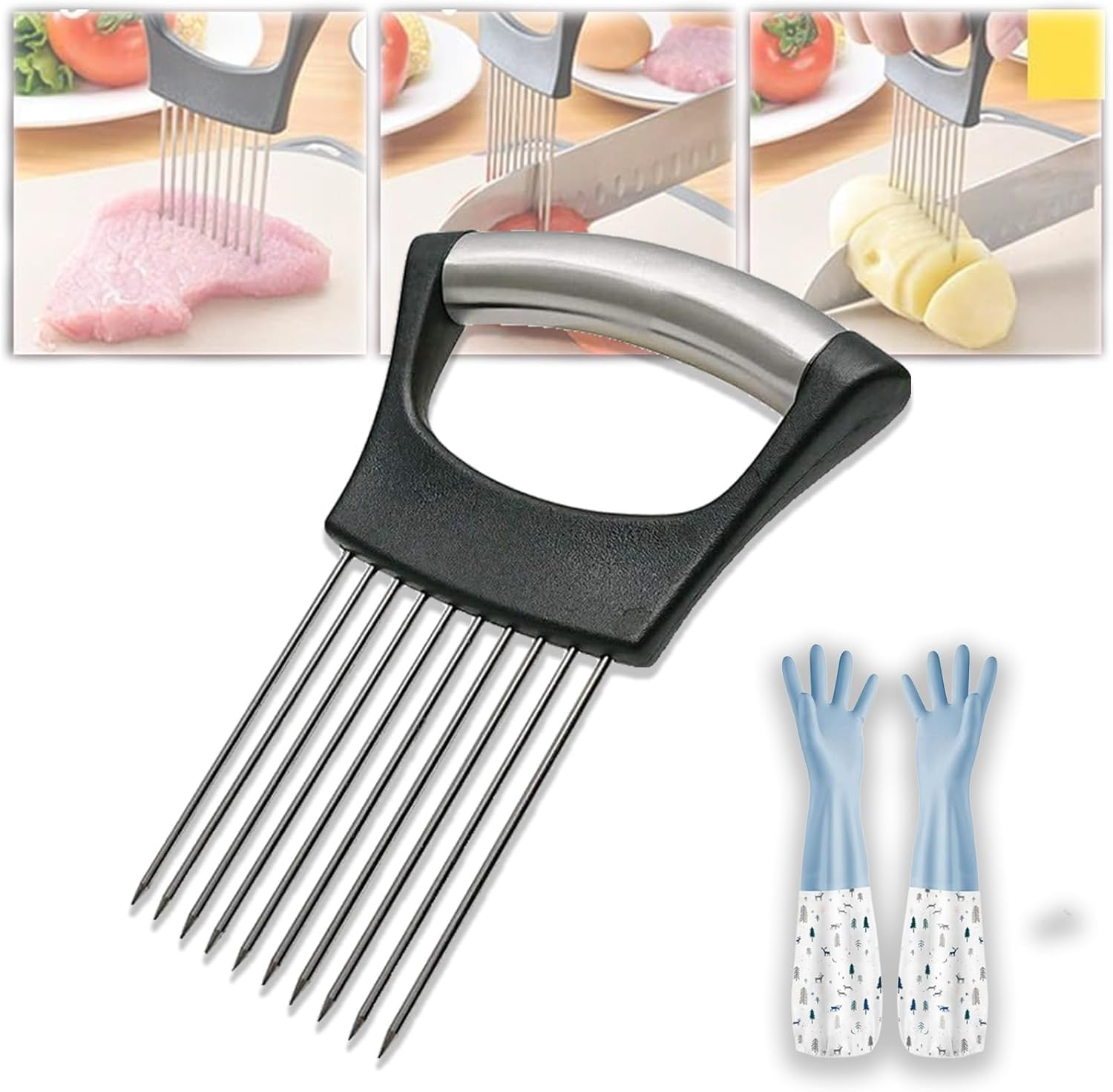 Onion Holder, 2025 New Stainless Steel Holder for Slicing, Chopper Assistant Tool, Cutter for Meat, Onion, Potato, Tomato - Kitchen Gadgets image number 4