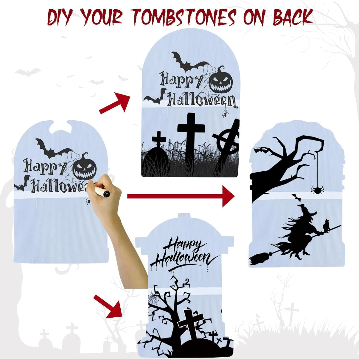 5 Pack Halloween Decorations, Halloween Tombstones Outdoor Decorations for Graves Decorations with 12 Metal Stakes Realistic Scary Skeleton RIP Gravestones, Halloween Yard Waterproof Lawn Decor image number 1