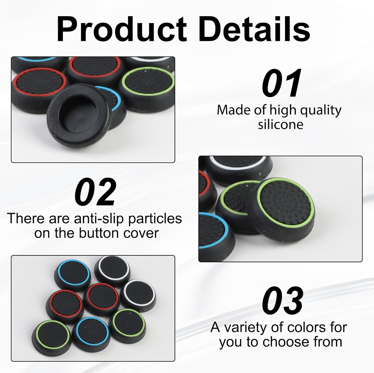 8 PCS Thumb Grips Thumb Cover Joystick Controller Performance Thumb Grips Compatible with PS5, PS4, Xbox One, Xbox Series X/S Steam Deck Etc Controller Joystick Grips (4 Colors) image number 5