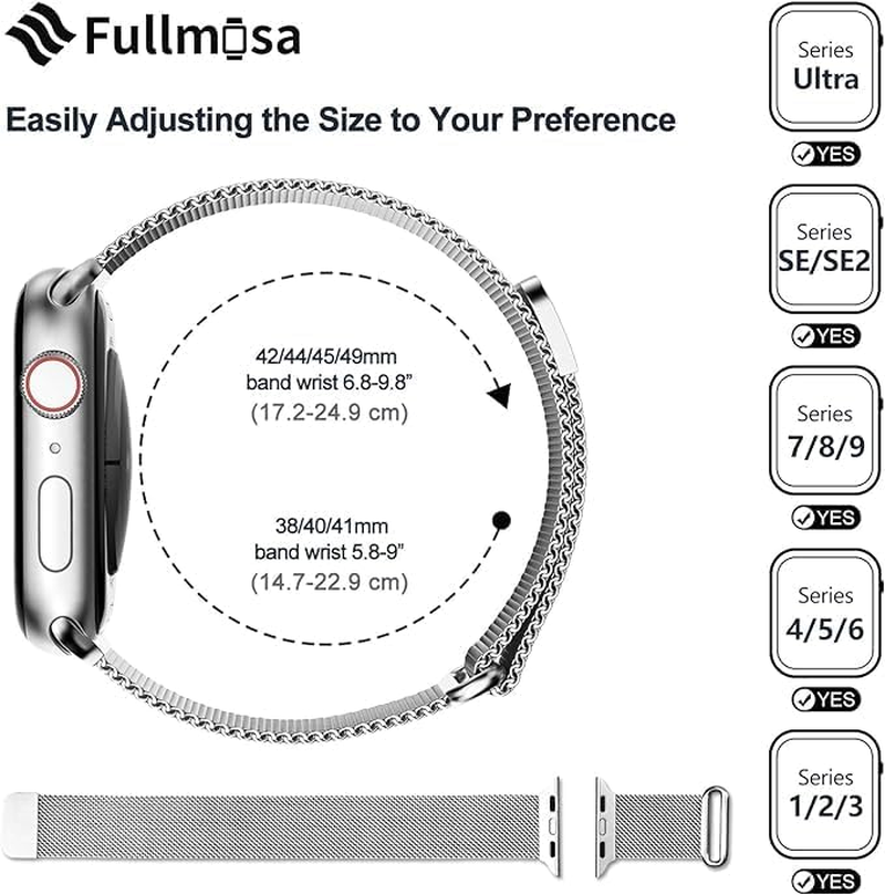 Fullmosa Compatible with Apple Watch Band 49Mm 46Mm 45Mm 44Mm 42Mm 41Mm 40Mm 38Mm Women Men, Stainless Steel Milanese Loop Replacement Iwatch Bands Ultra 3/2/1 Series 11 10 9 8 7 6 5 4 3 2 1 SE 3/2/1 image number 3