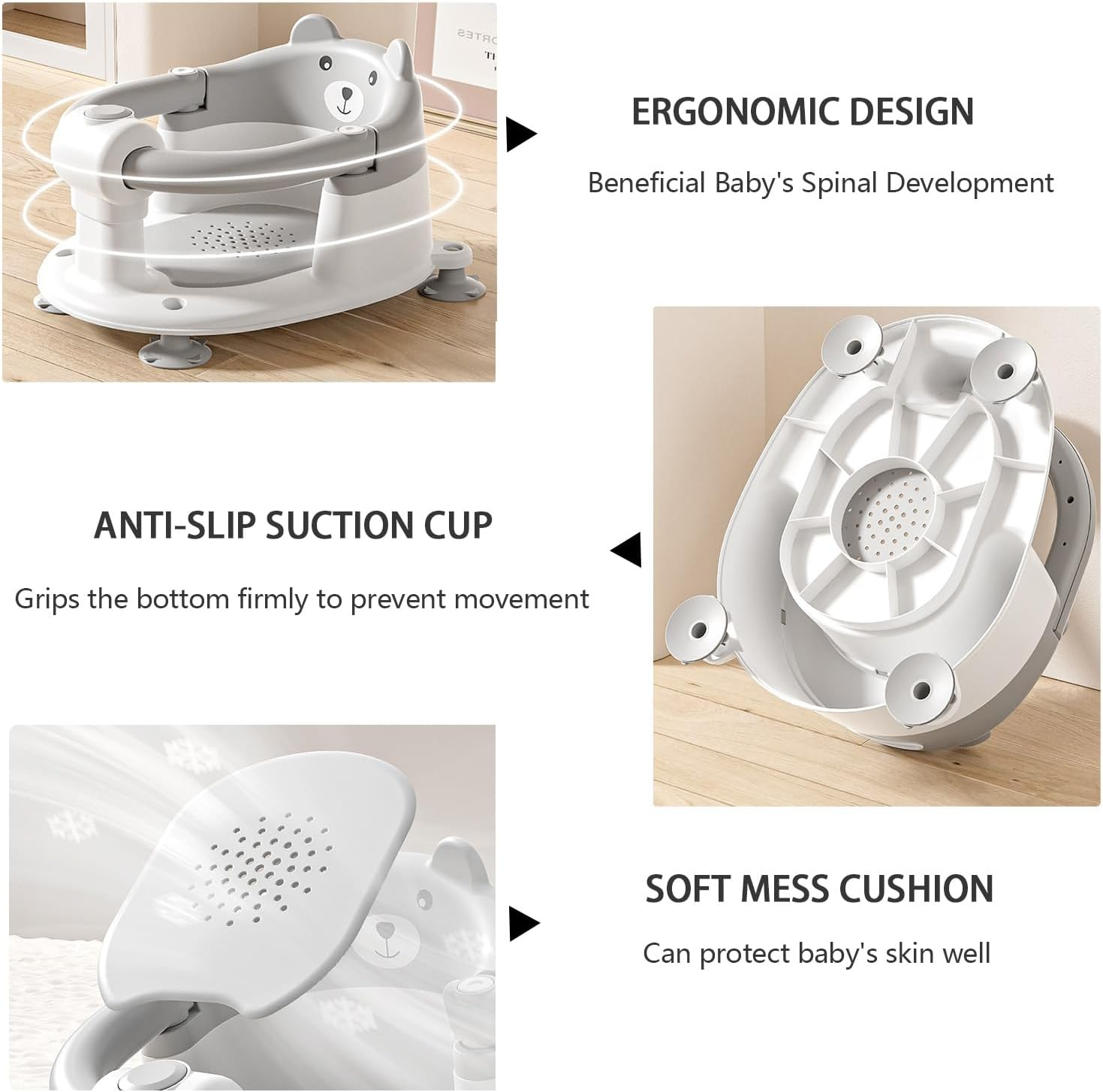Baby Bath Seat for Babies 6 Months & Up, Toddler Bath Seats for Babies Sitting Up, Non-Slip Infant Bath Tub Chair with 4 Suction Cups & Soft Cushion for Shower, Compact Toddler Bathtub Seat image number 6