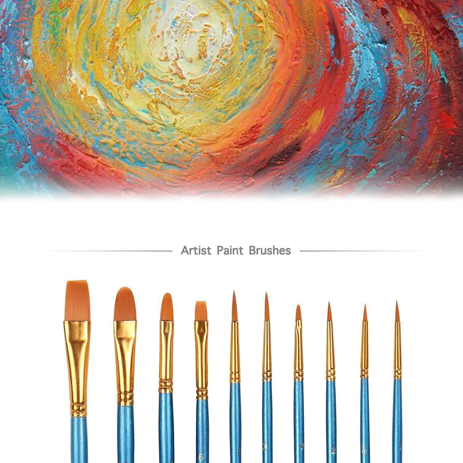 SLLINQKX Paint Brushes Set, 2 Pack 20 Pcs round Pointed Tip Paintbrushes Nylon Hair Artist Acrylic Paint Brushes for Acrylic Oil Watercolor, Face Nail Art, Miniature Detailing & Rock Painting, Blue