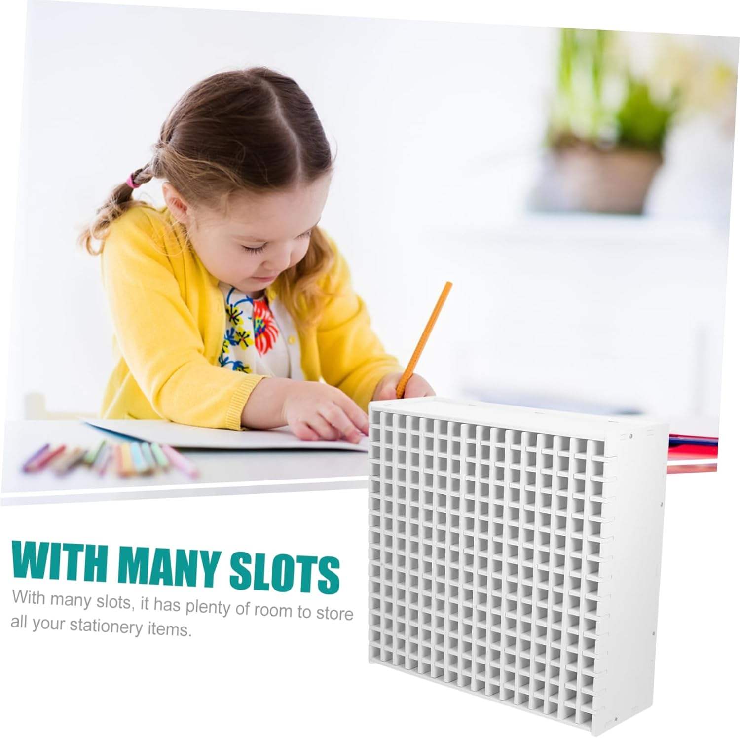 Angoily Marker Pen Storage Box Multi-Function Desk Organizer for Art Brush Pens Compartment Counter Organizer for Boys and Girls Desk and Study Accessories Material image number 2