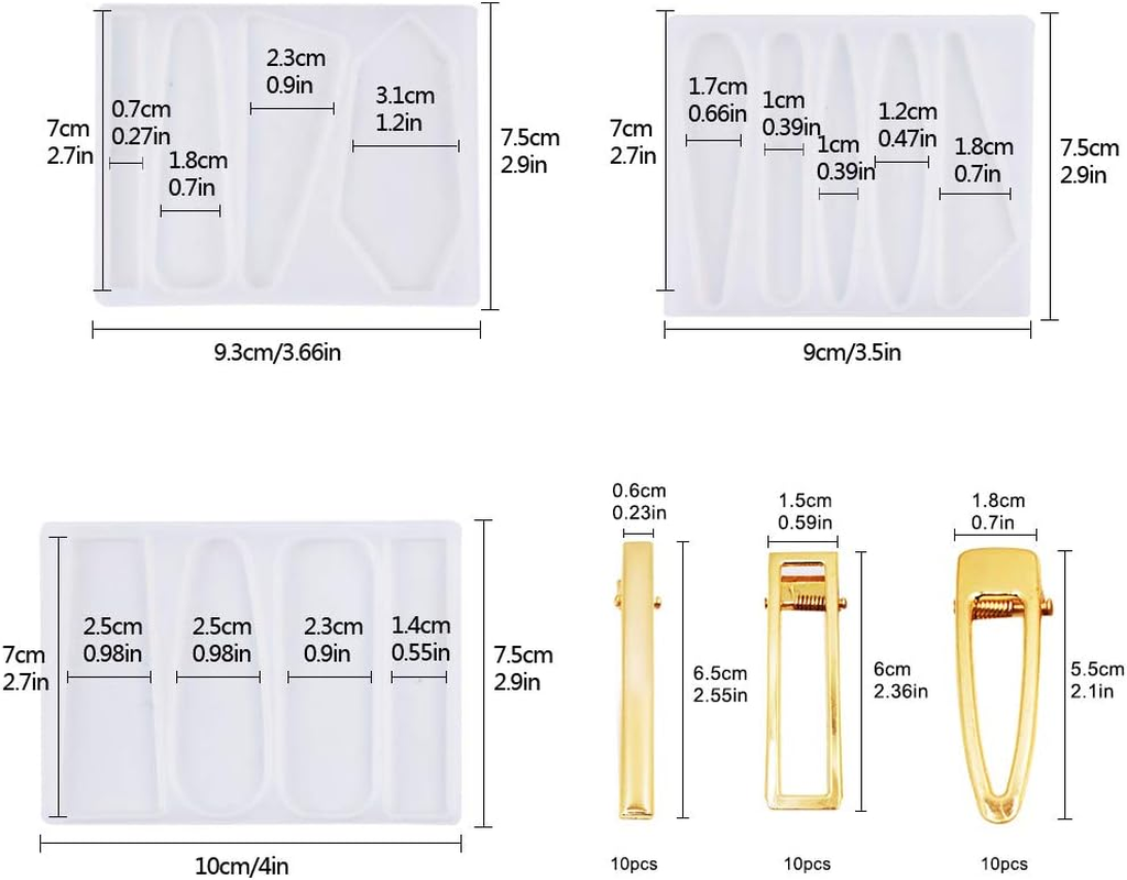 33 Pcs Silicone Resin Hair Clip Mold DIY Hair Barrettes Jewelry Casting Mold for Hair Pin Pendant Making, Hair Clip Silicone Mold Jewelry Molds for Epoxy Resin Crafts image number 1