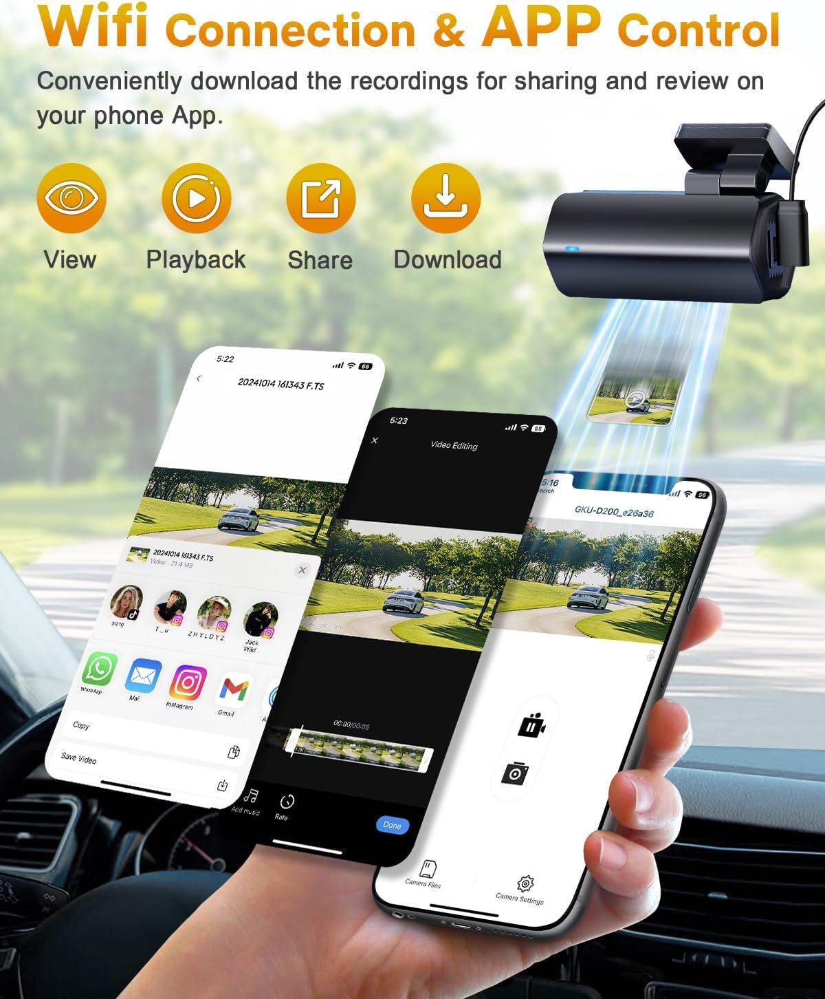 GKU Dash Cam, 4K Dashcam Front, 64GB SD Card Included, 170&deg; Wide Angle Mini Dash Camera for Cars, Car Dash Cam with Parking Monitor, Super Night Vision, G-Sensor,Support 256GB Max image number 4