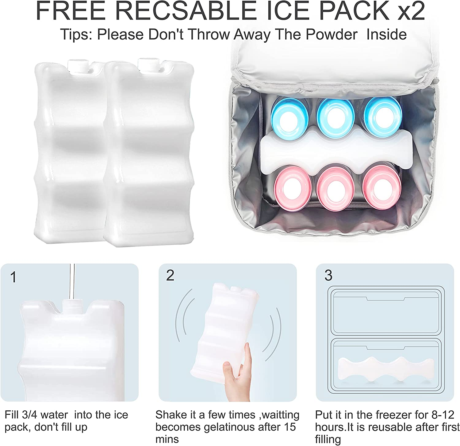 Breast Pump Bag for Hands-Free Wearable Breast Pumps、Bottles,Pump Parts, and Storage Bag，Adjustable Shoulder Strap,（Can Accommodate 2 Breast Pumps+6 180Ml Baby Bottles） Including 2Pcs Ice Grid(Grey) image number 5