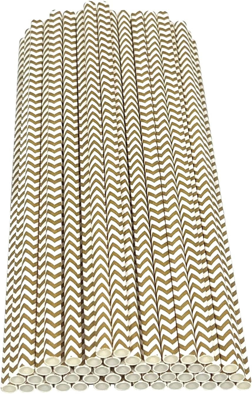 Haobase 50Pcs Paper Drinking Straws, Biodegradable Paper Straws for Drinking Cocktail, Coffee, Cold Drinks (Ripples Pattern) (Brown Ripples)