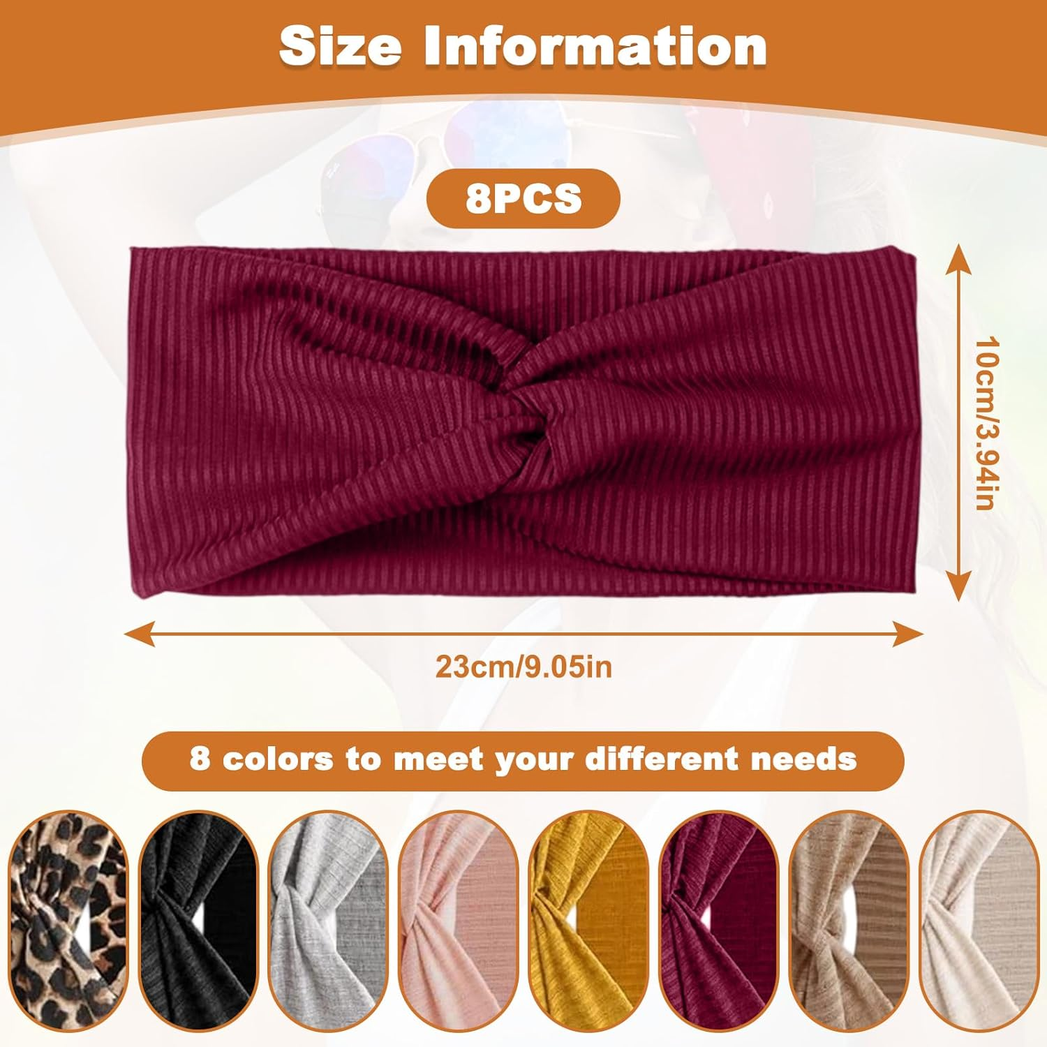 Women'S Hair Band, Pack of 8 Headbands for Women, Elastic Headband, Women'S Thin Non-Slip Hair Bands, Soft Headband Hair Band for Running, Sports, Yoga, Workout, Elastic Running Gym image number 3