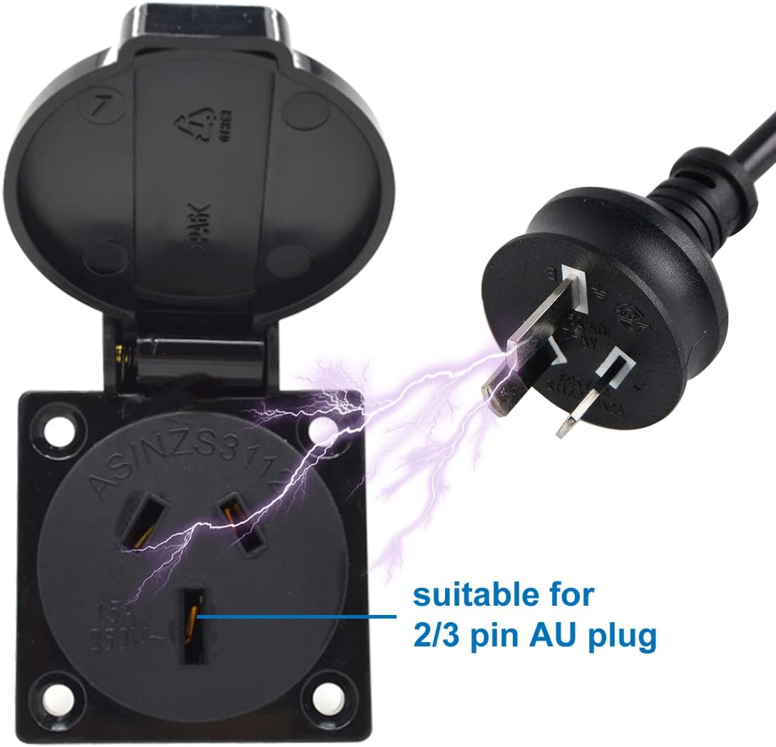 Waterproof IP44 Australian/New Zealand Socket for AUS Type I Plug, 15A, Dustproof Rainproof AU/NZ Industrial Socket with Cover for Car Inverter, Air Conditioner, Outdoor Power Equipment (3 Pieces) - 1 Piece image number 6