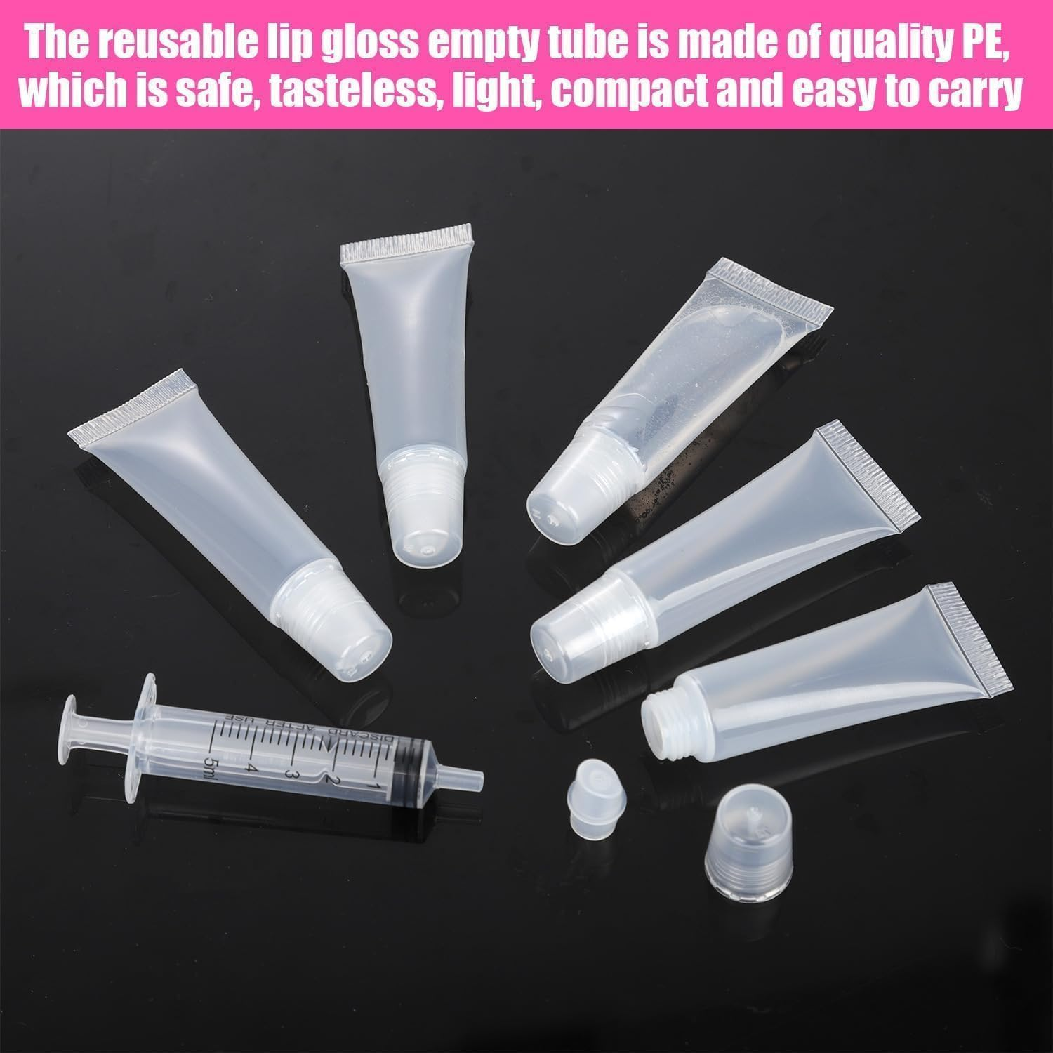10Pcs 15Ml Mini Refillable Empty Tubelip Gloss Balm Clear Cosmetic Container Soft Tubes with 5Ml Plastic Syringe,Clear Lip Balm Container Refillable Mini Lip Gloss Squeeze Bottle with Plastic Syringe image number 3