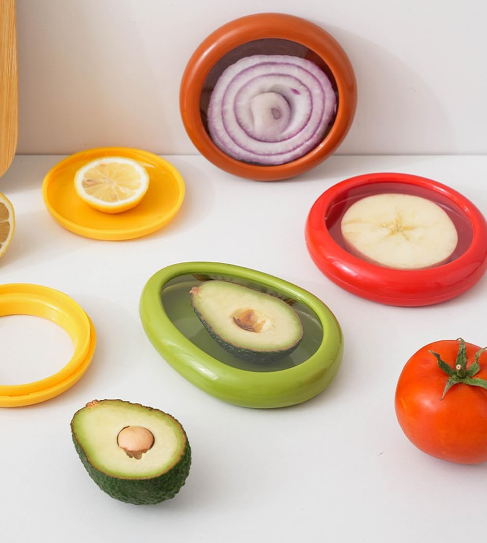 YC-GREHUN Fruit & Vegetable Crisper Reusable Fruit & Vegetable Storage Box Avocado Onion Tomato Lemon Leak Proof Crisper with Lid for Refrigerator (Set of 4) image number 5